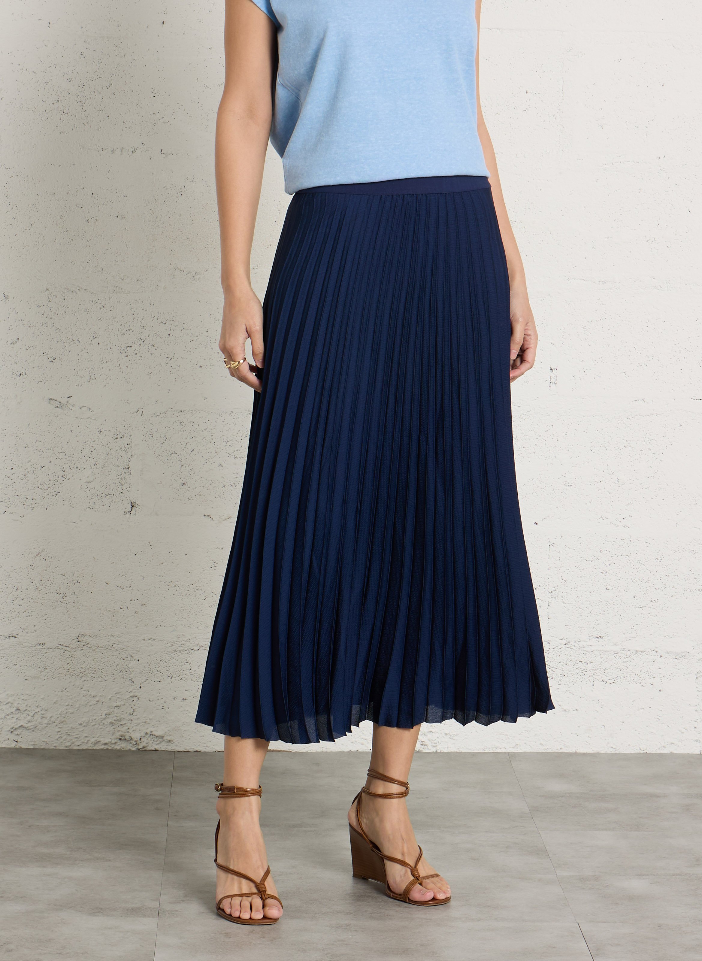 Jupe midi plissée MAISON 123 Bleu