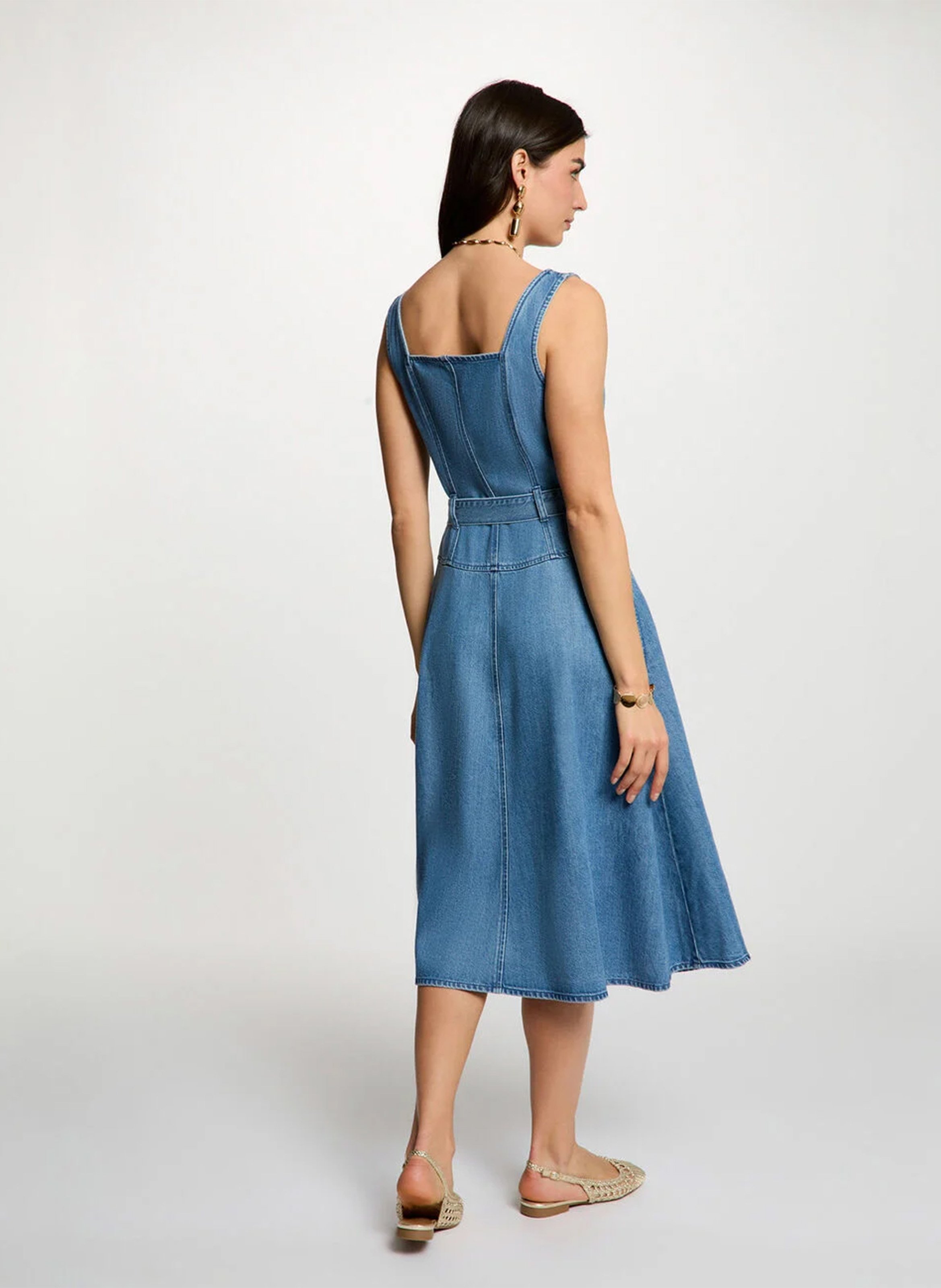 Flared midi denim dress MORGAN Blue