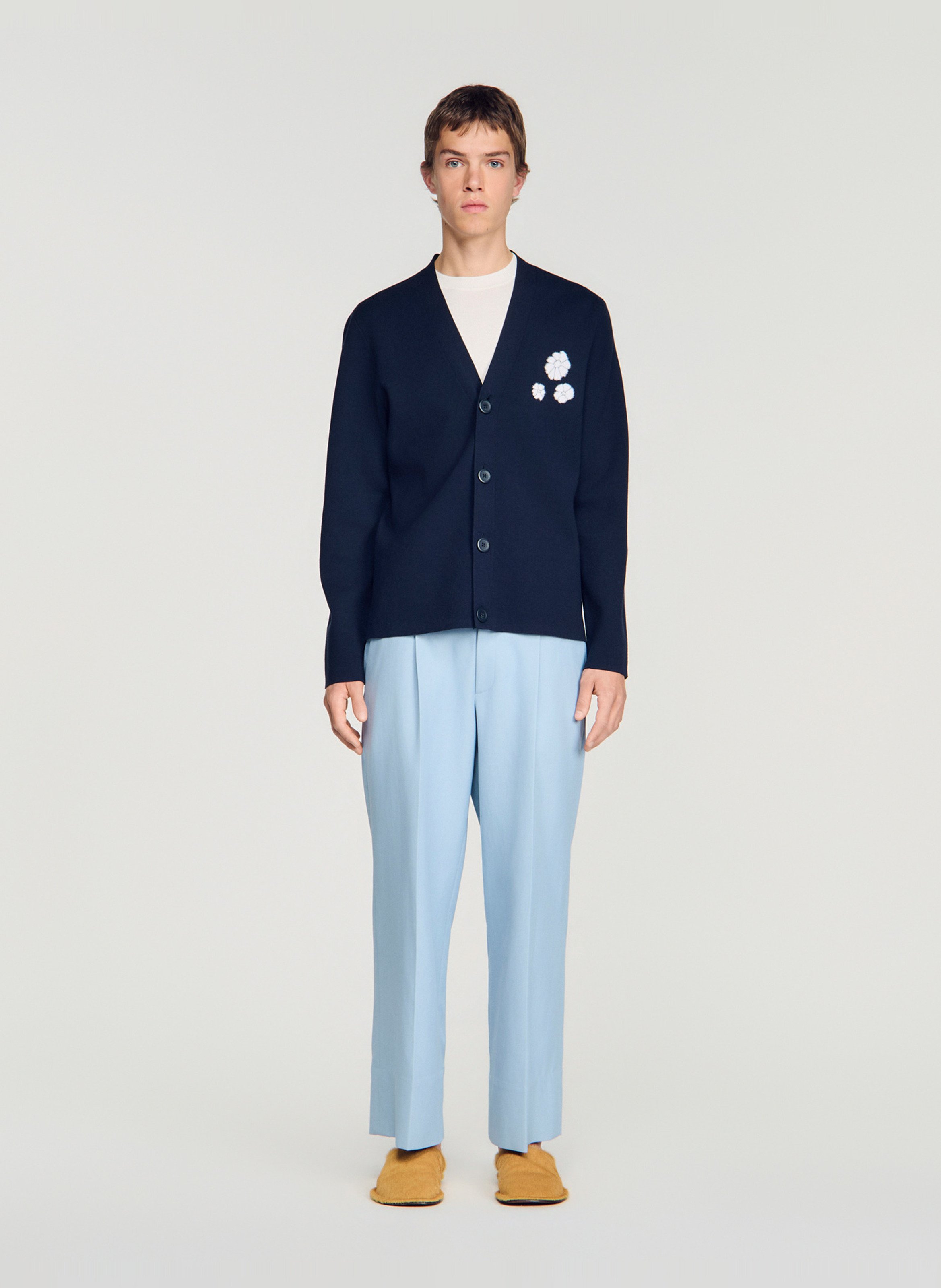 Gilet droit col V SANDRO Bleu