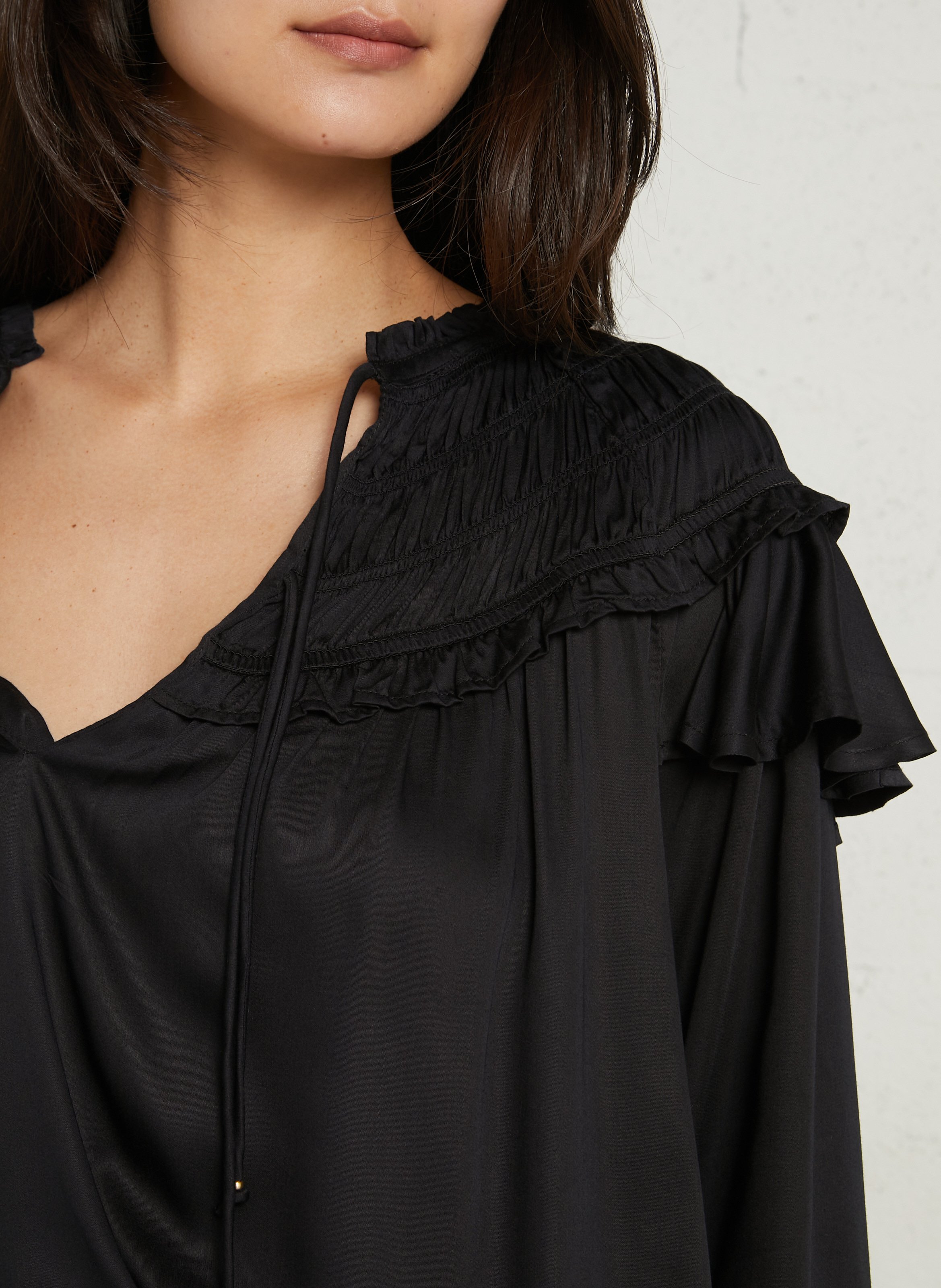 Oversized round neck satin top LOUISE MISHA Black