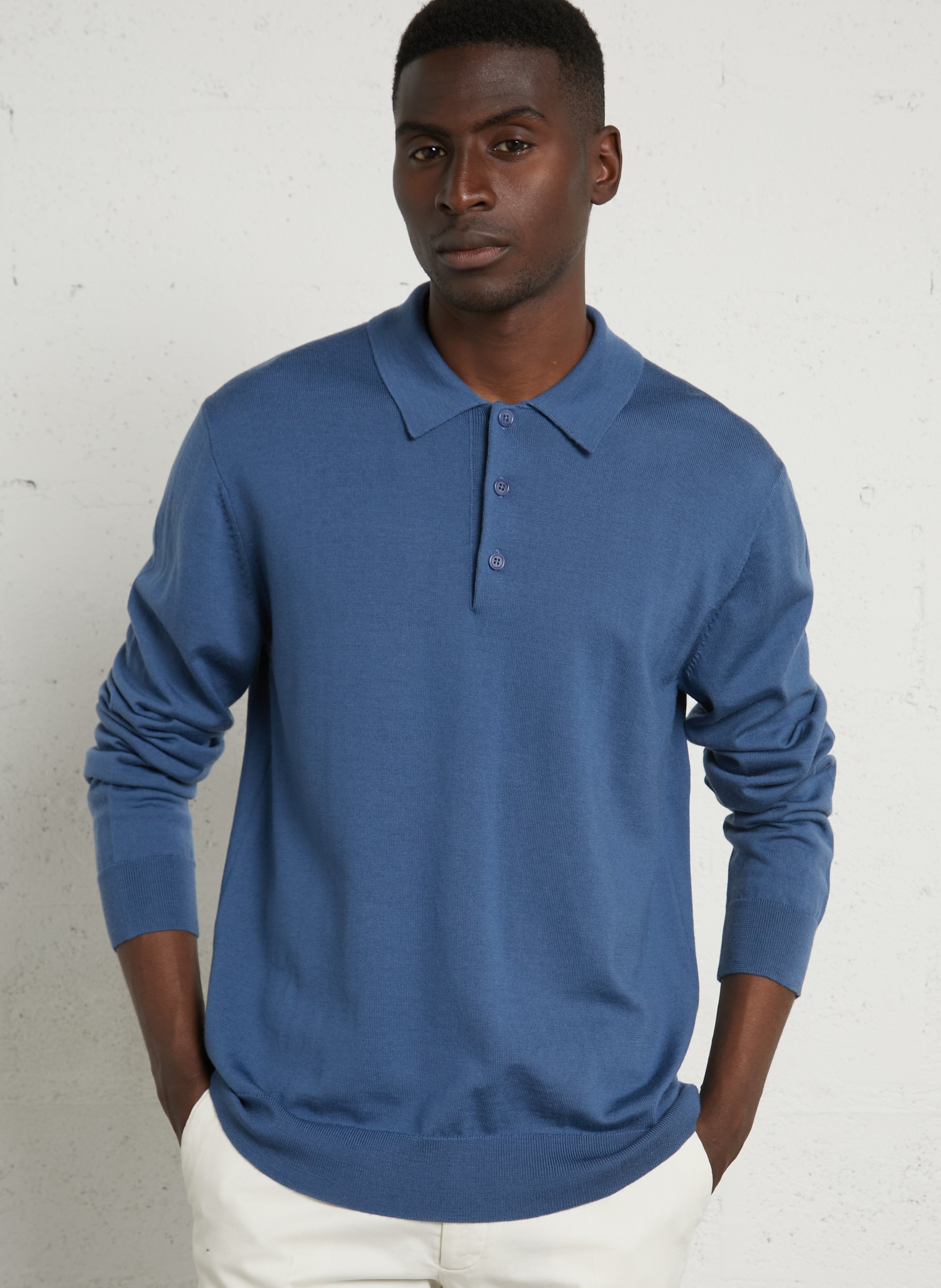 Rechte polo van merinowol AU PRINTEMPS PARIS Blauw