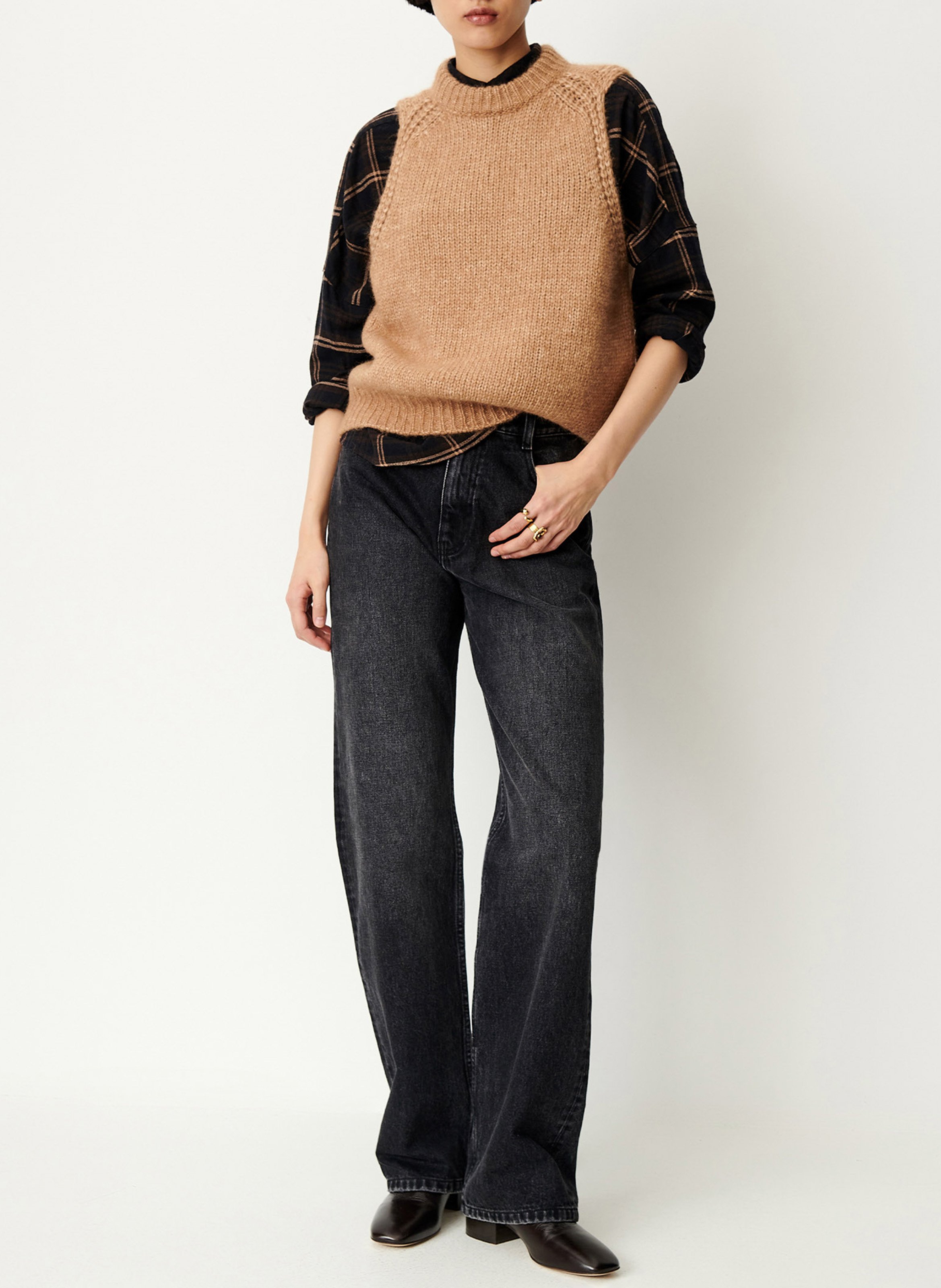 Pull sans manches à col rond en laine mélangée SESSUN Beige