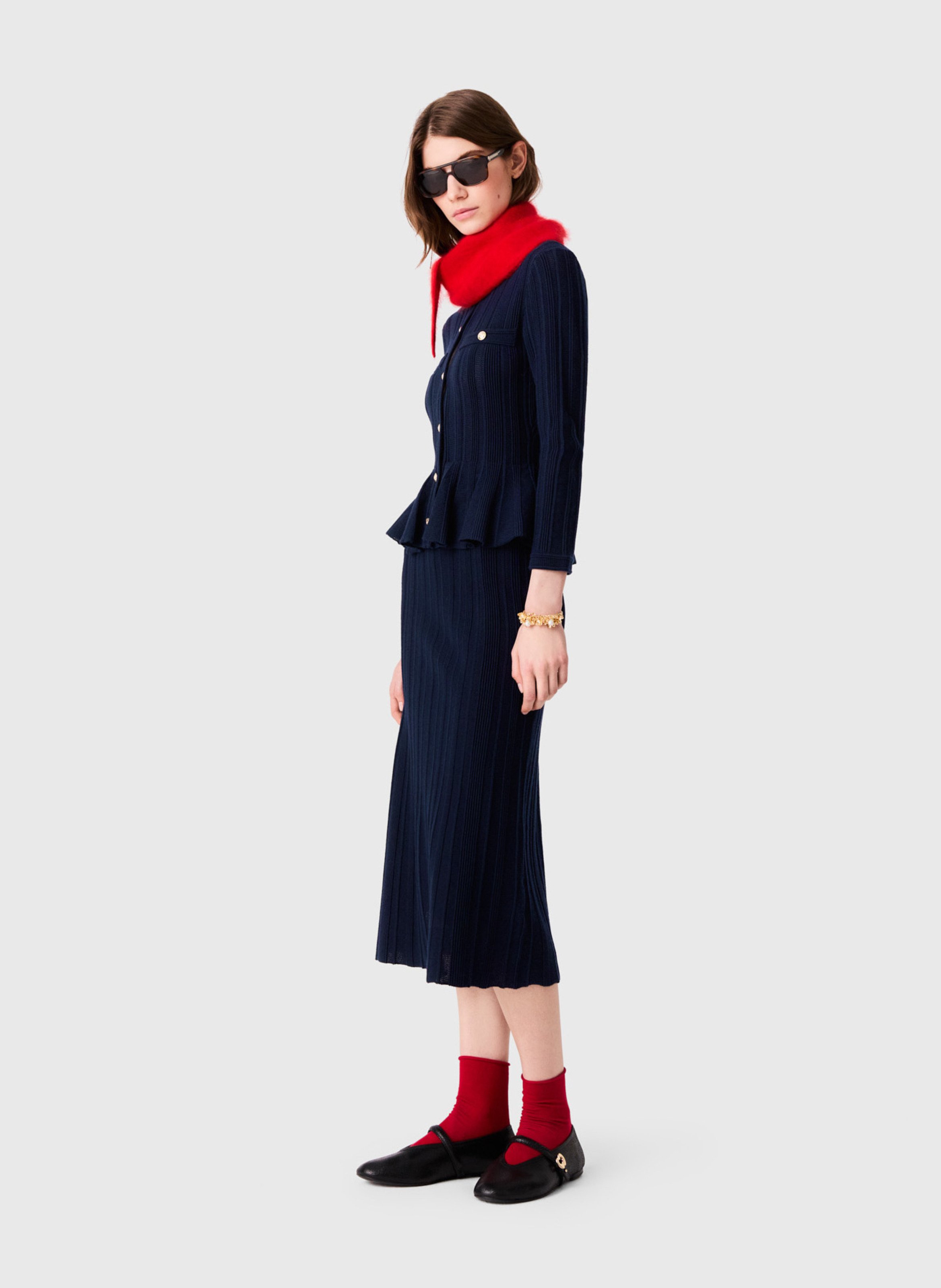 Robe en maille à taille péplum MAJE Bleu