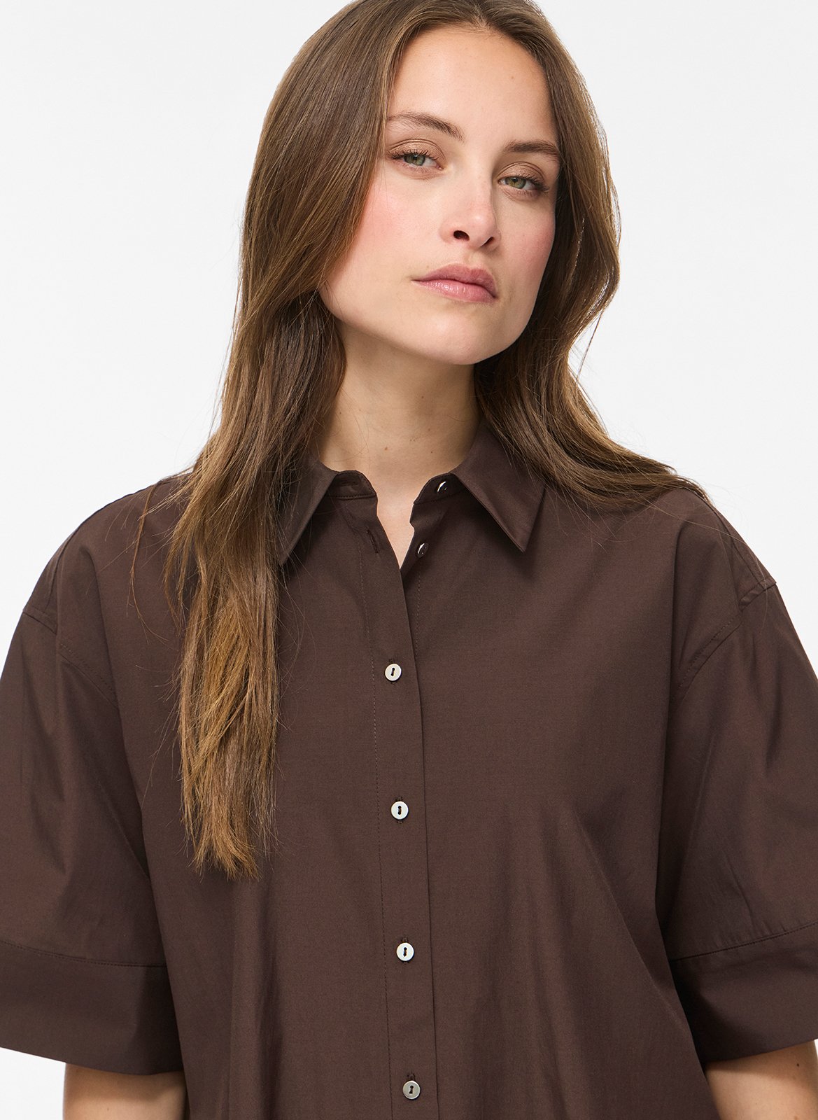Straight shirt with classic collar VILA Brown