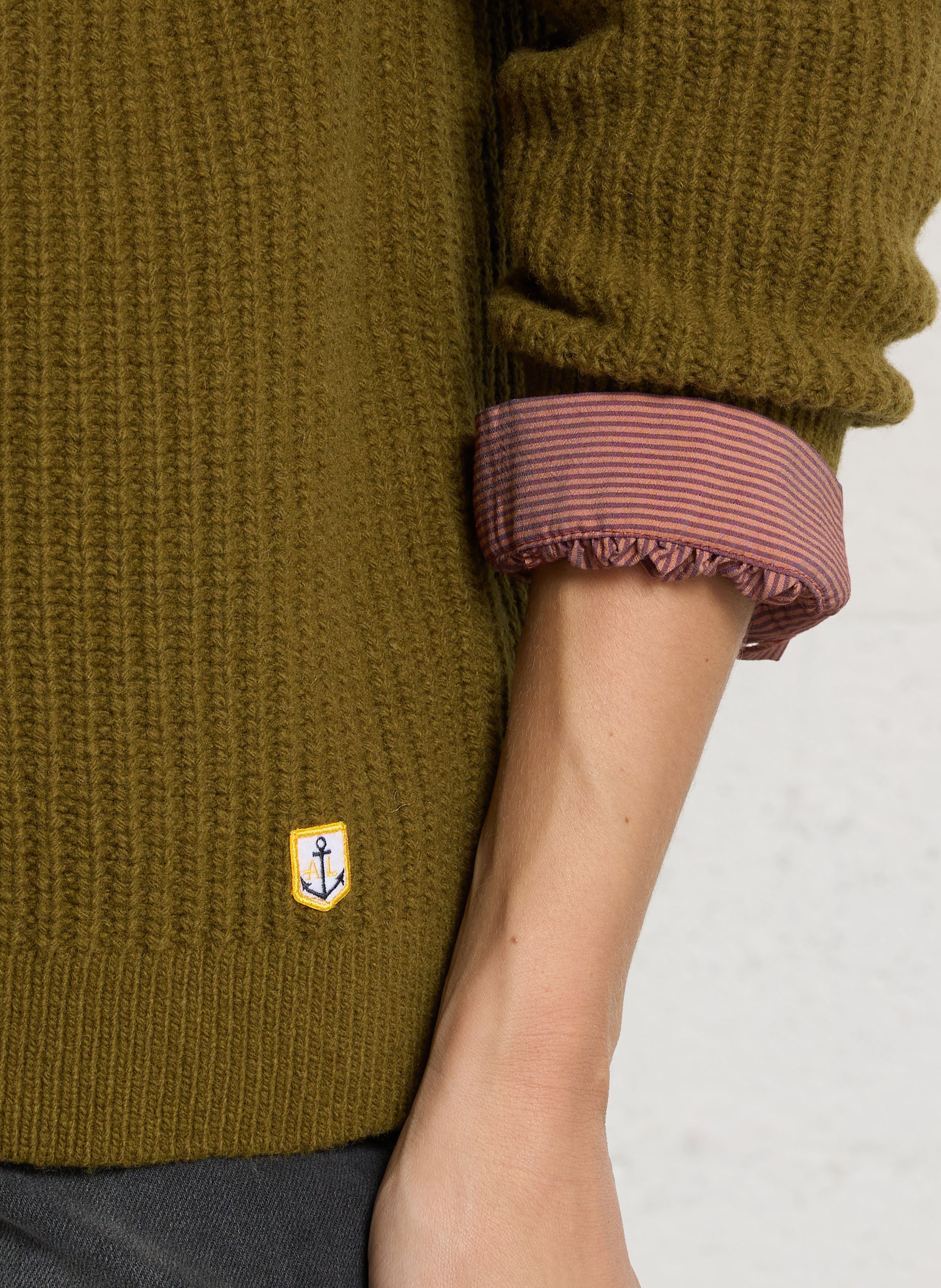 Gerader Strickmantel aus gemischter Wolle ARMOR LUX Grun