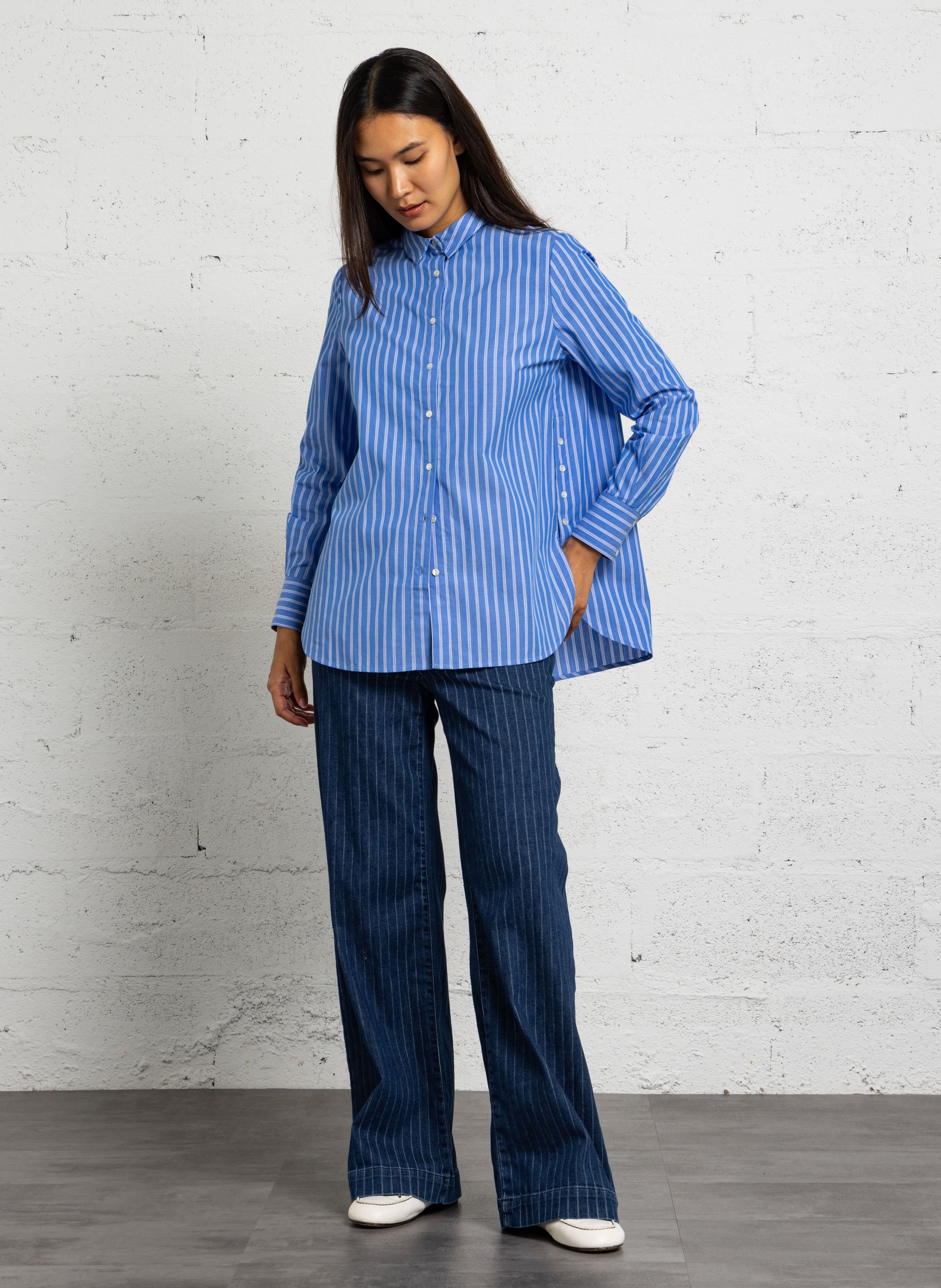 Gestreifte Straight Cut Jeans aus Baumwoll-Mix MAISON 123 Blau