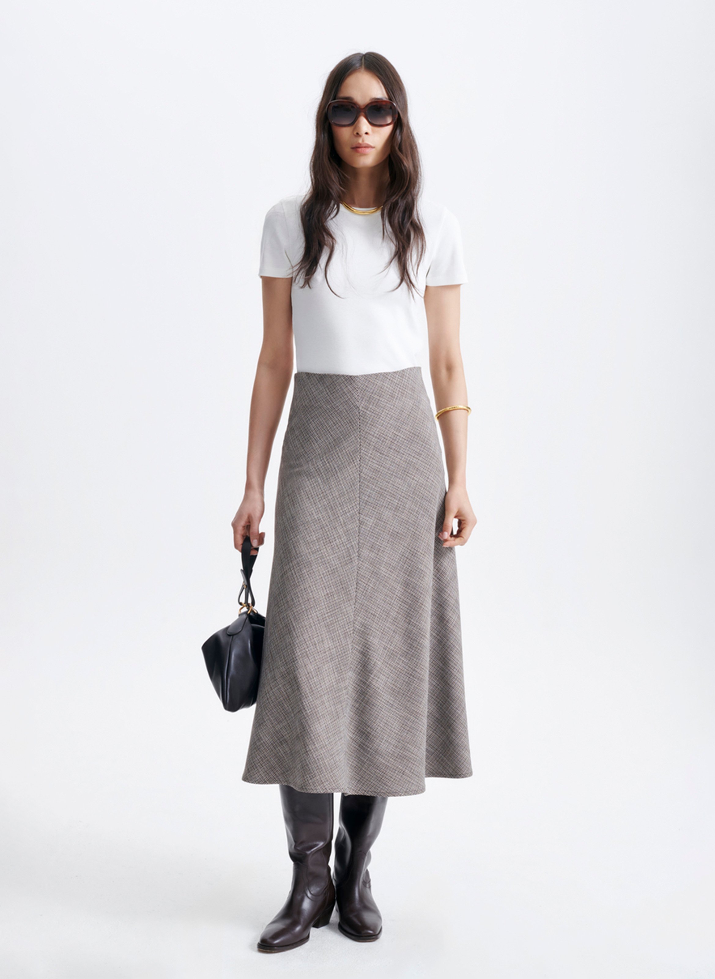 Flared midi skirt with patterns VANESSA BRUNO Brown