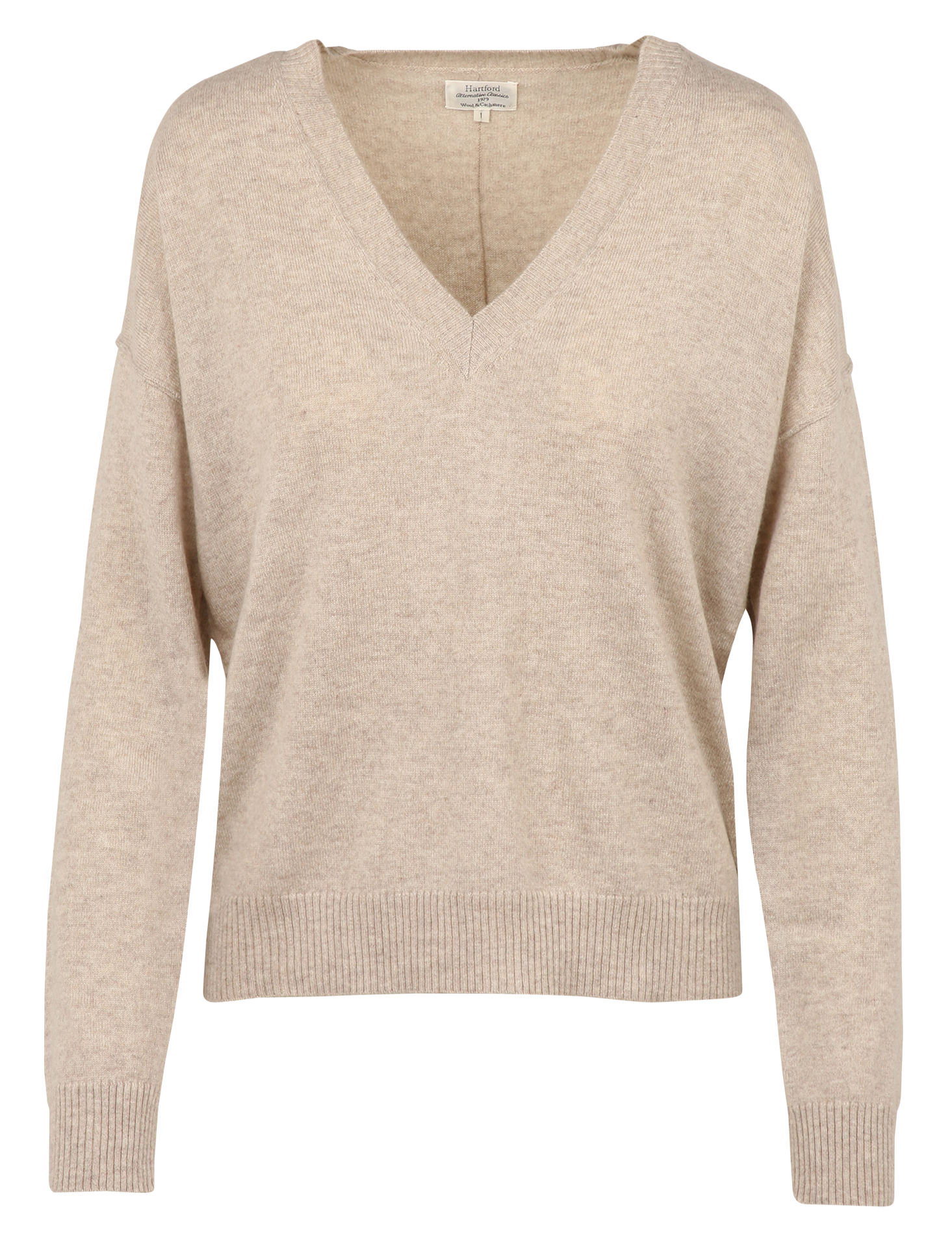 Weiter Pullover aus Wolle und Kaschmir mit V-Ausschnitt HARTFORD Beige