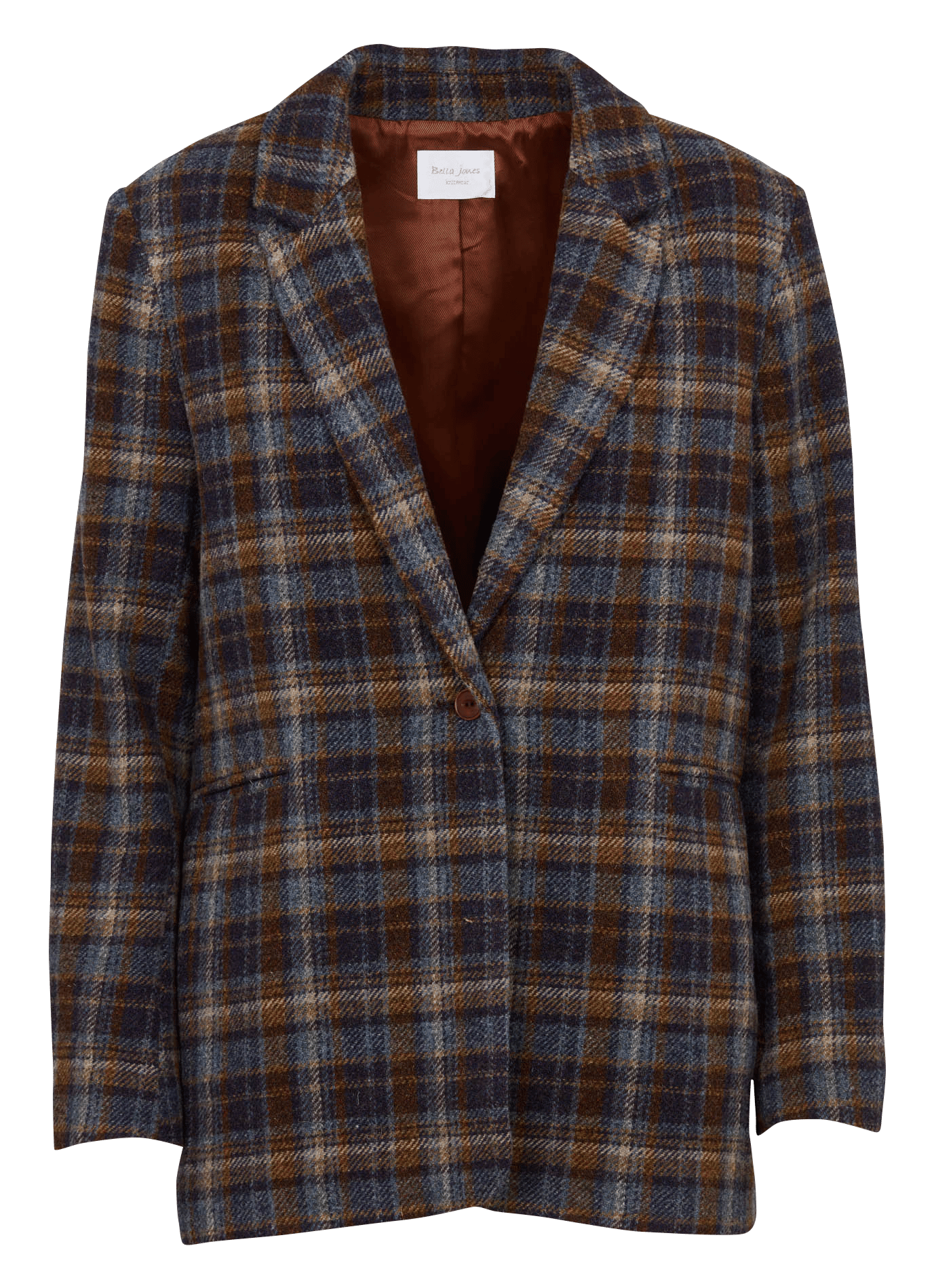 Veste ample col tailleur à carreaux en laine vierge BELLA JONES Bleu