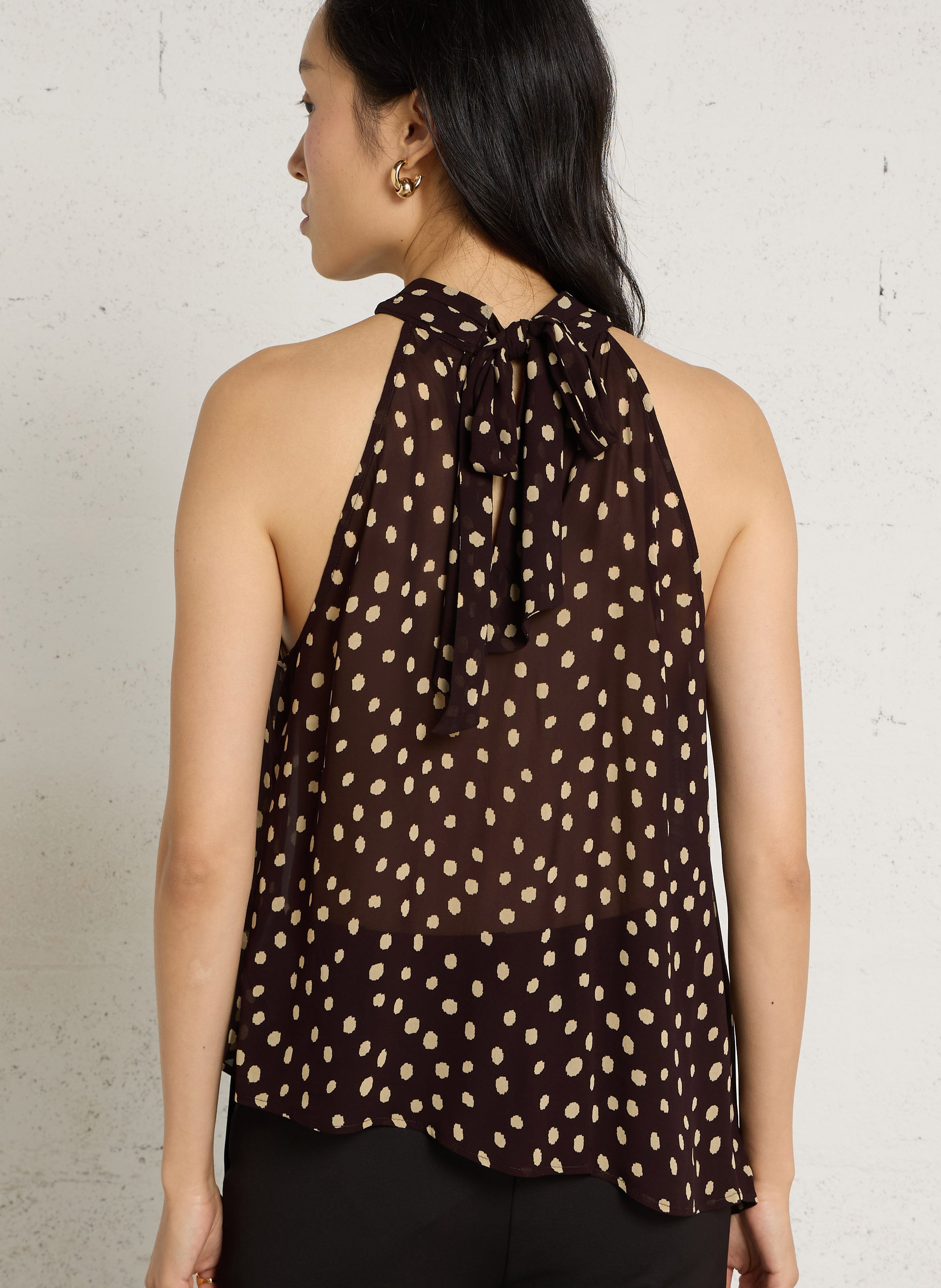 Asymmetric Printed Polka Dot Flowy Top IKKS Red