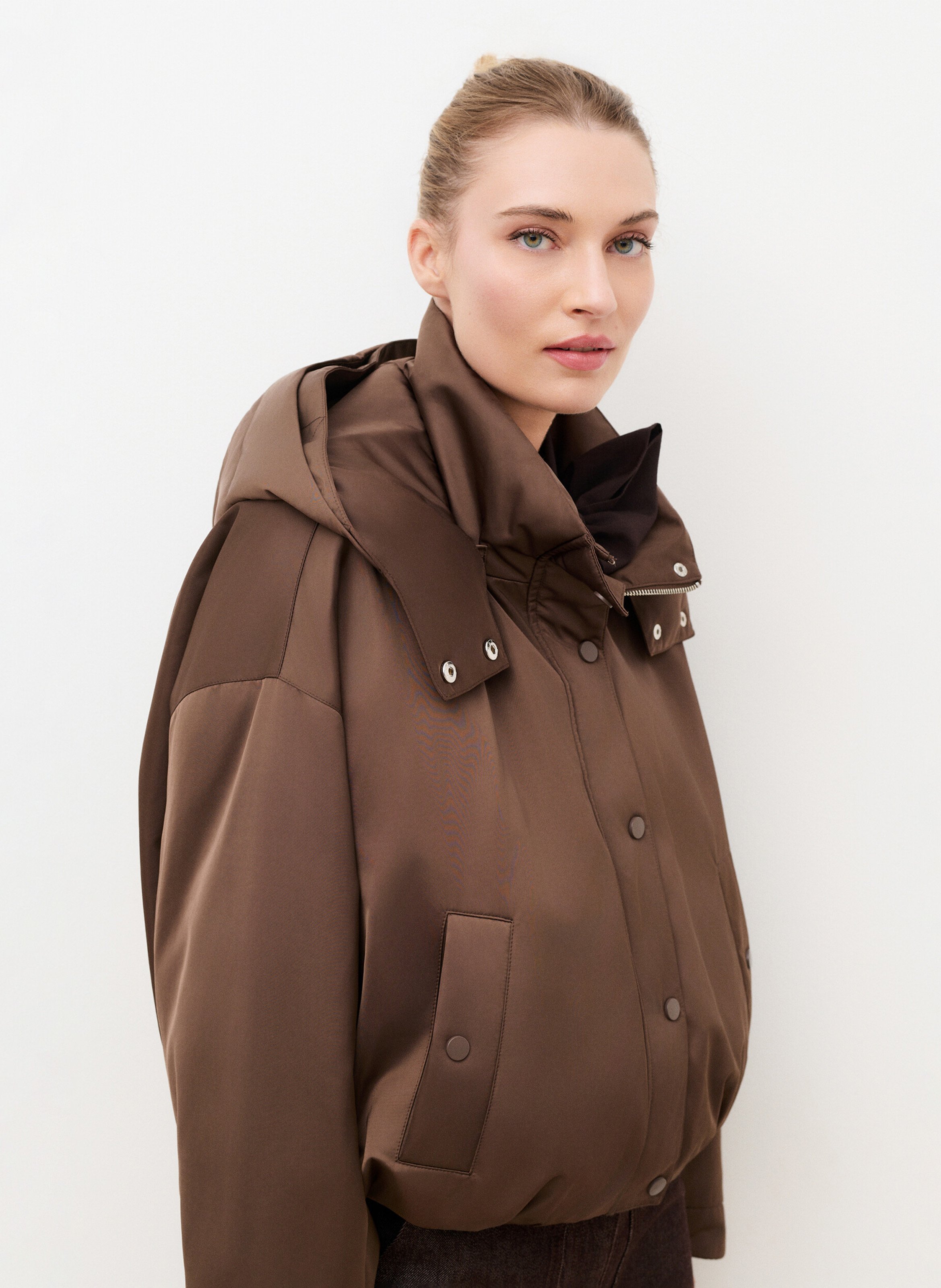 Oversized Hooded Jacket CAROLL Brown