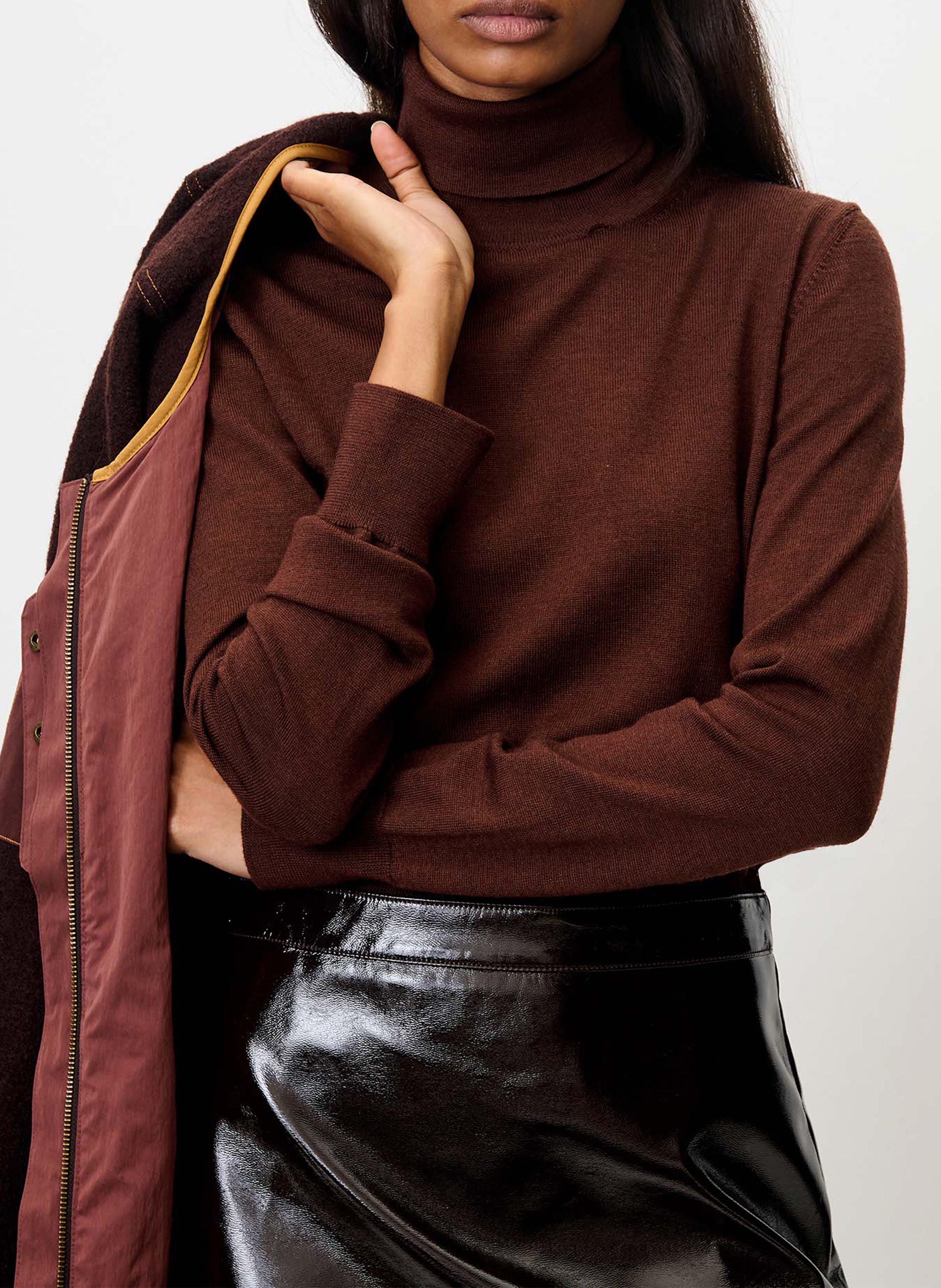 Pull droit col roulé en laine SESSUN Marron
