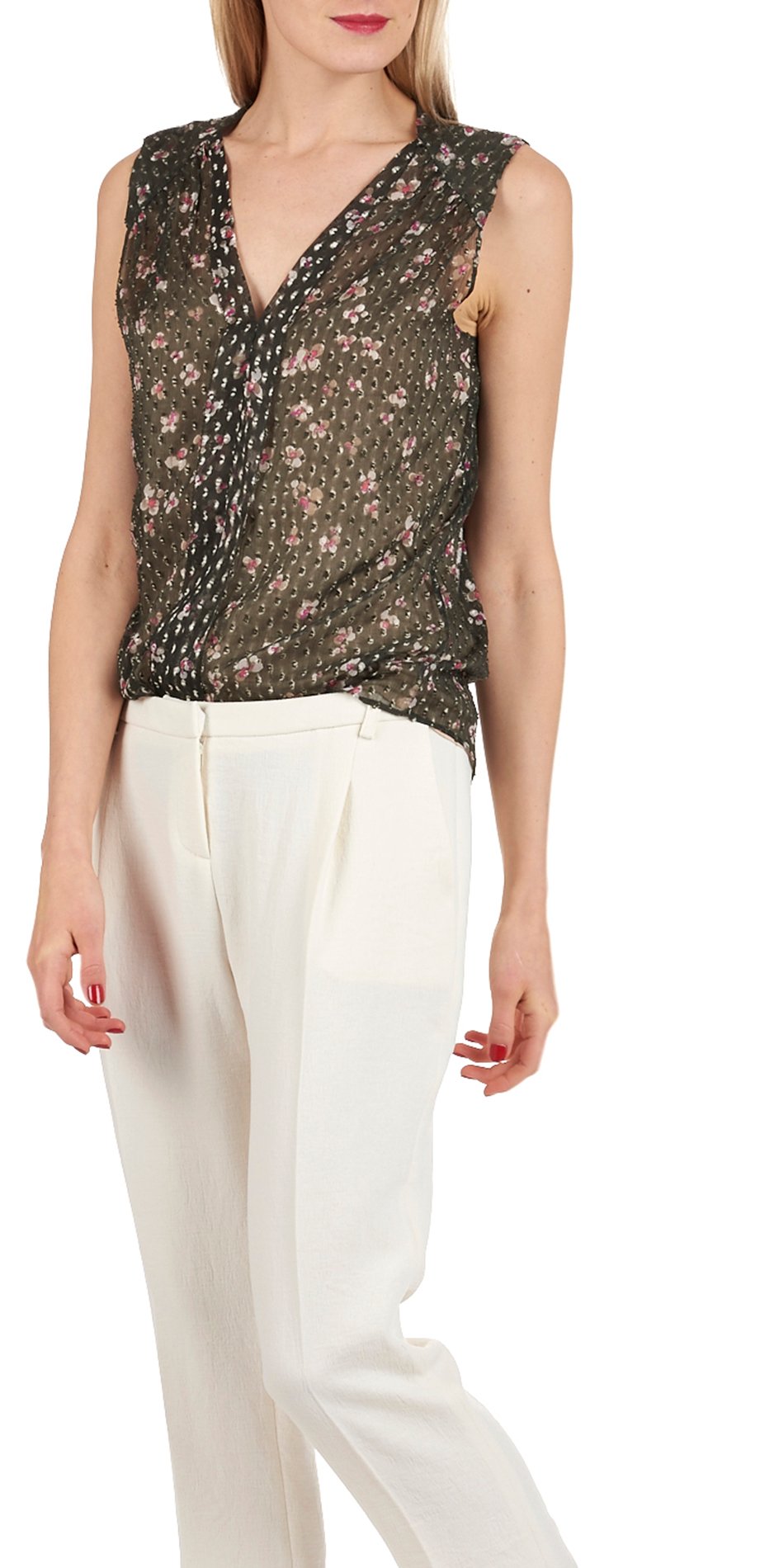 Orly cherry-blossom print dotted Swiss muslin top SWILDENS Brown