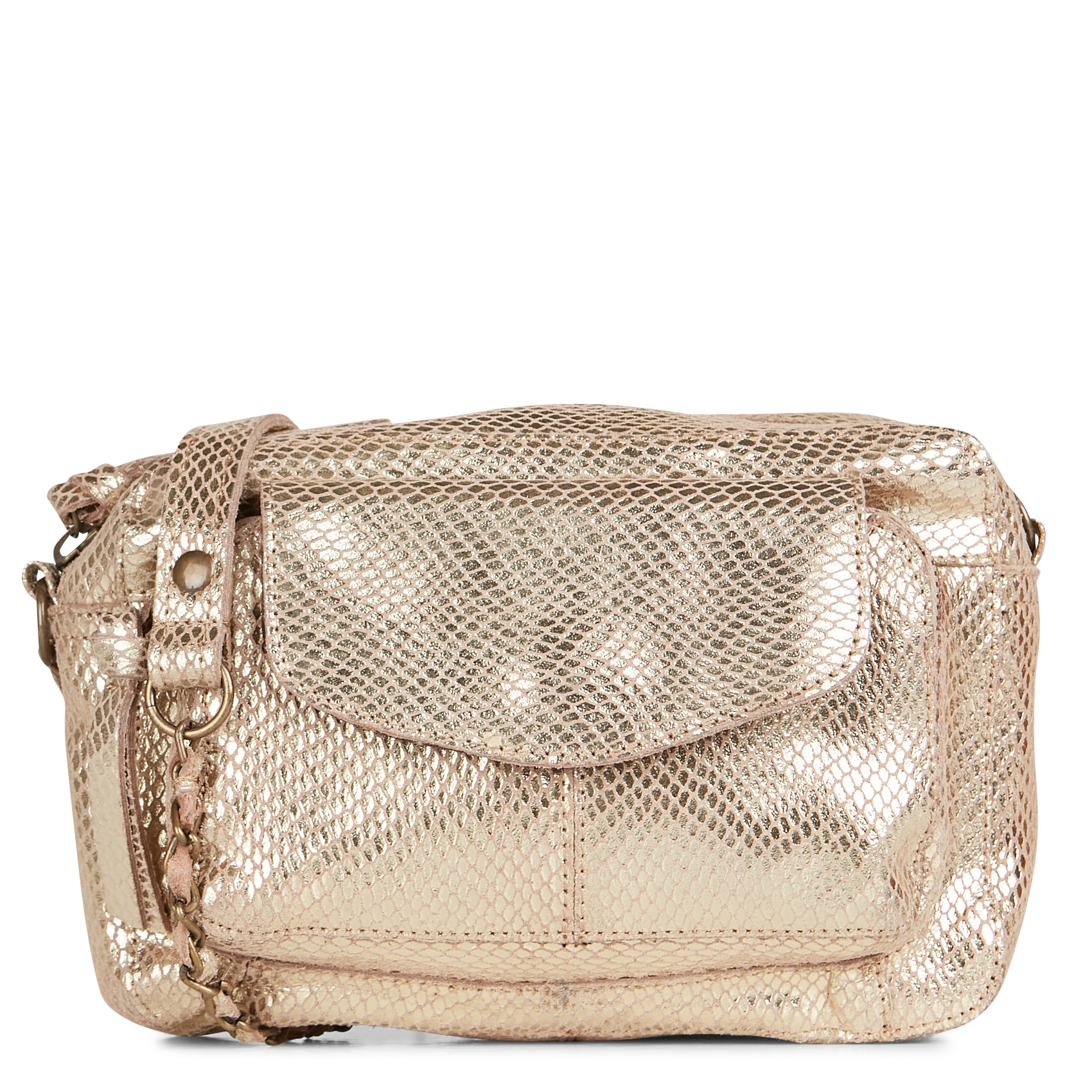Metallic Leather Messenger Bag Beige Pieces Women Place des Tendances