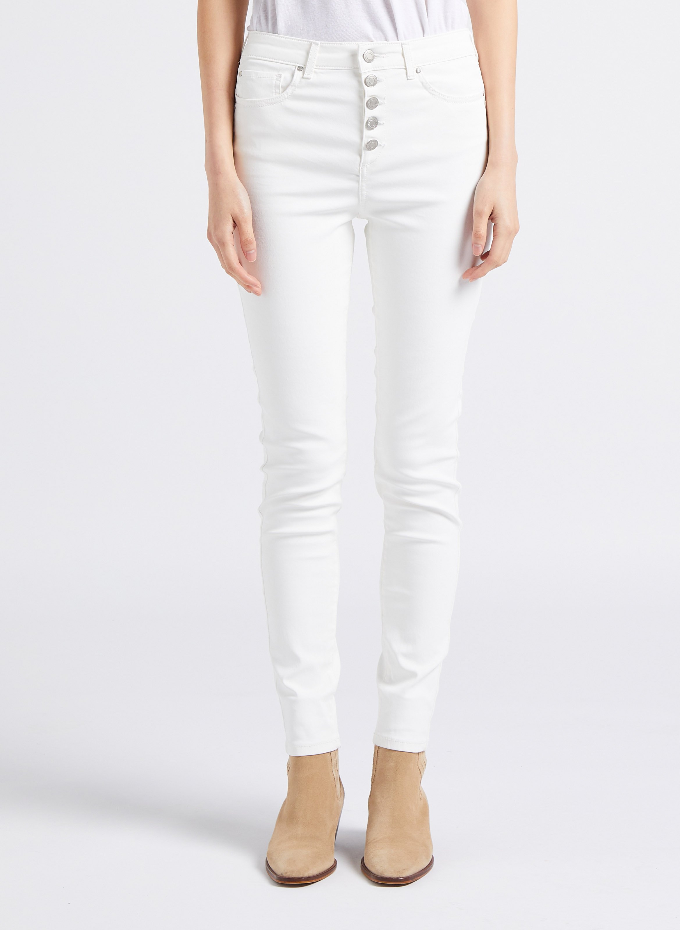 Jean enduit skinny taille haute en coton melange Blanc