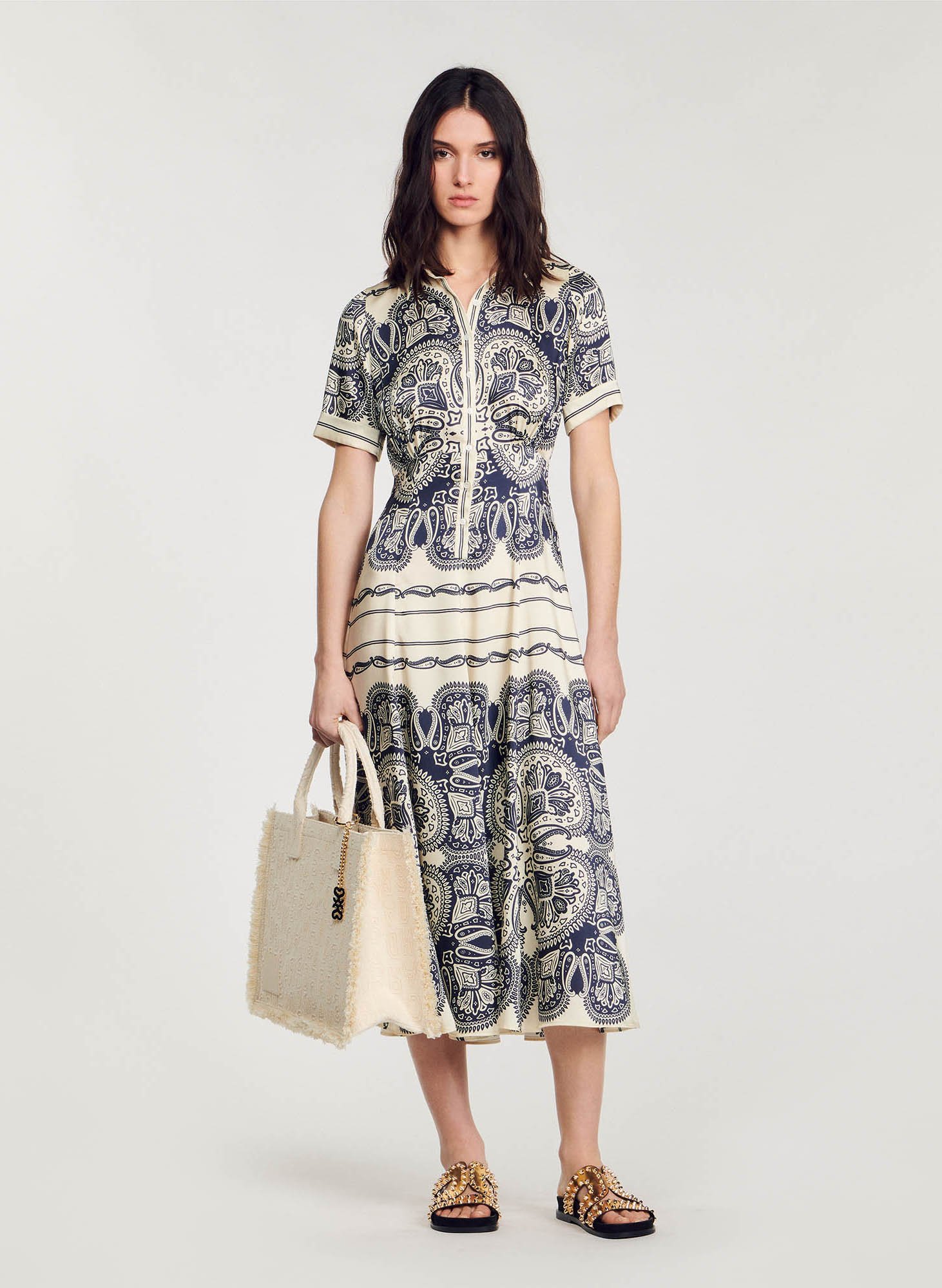 Langes Hemdblusenkleid Mit Print Beige - Marine Sandro - Damen 
