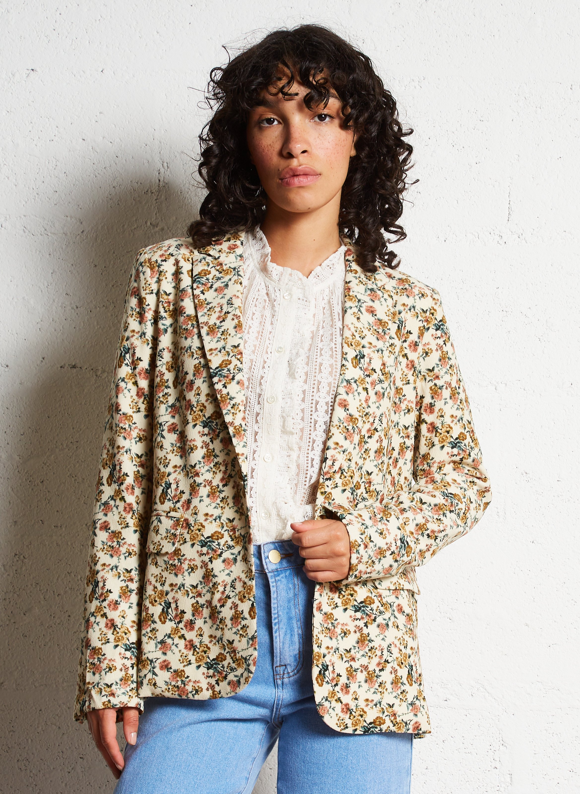 Veste de blazer droite cotelee Multicolore