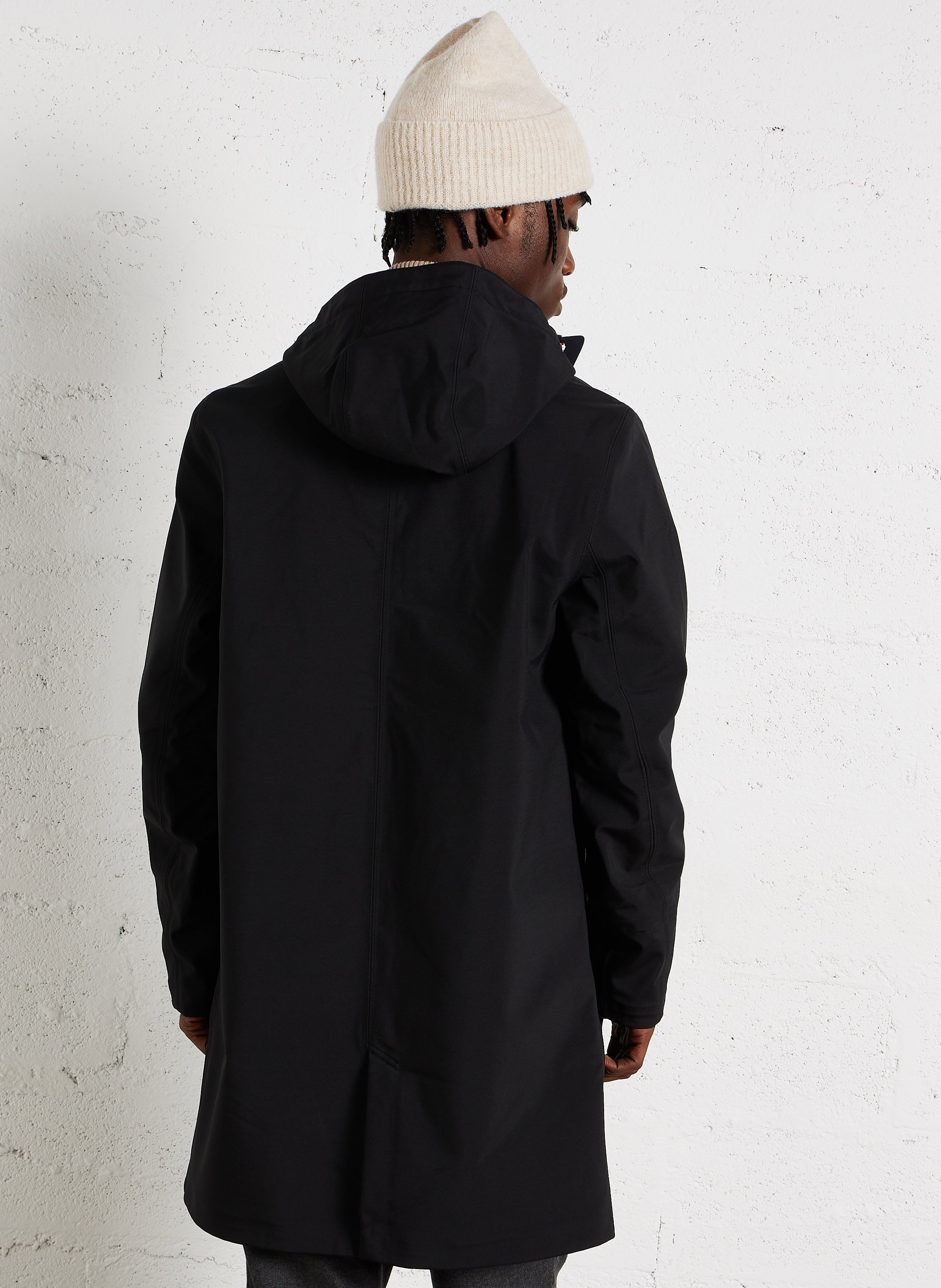 Parka col montant à capuche ajustée Noir