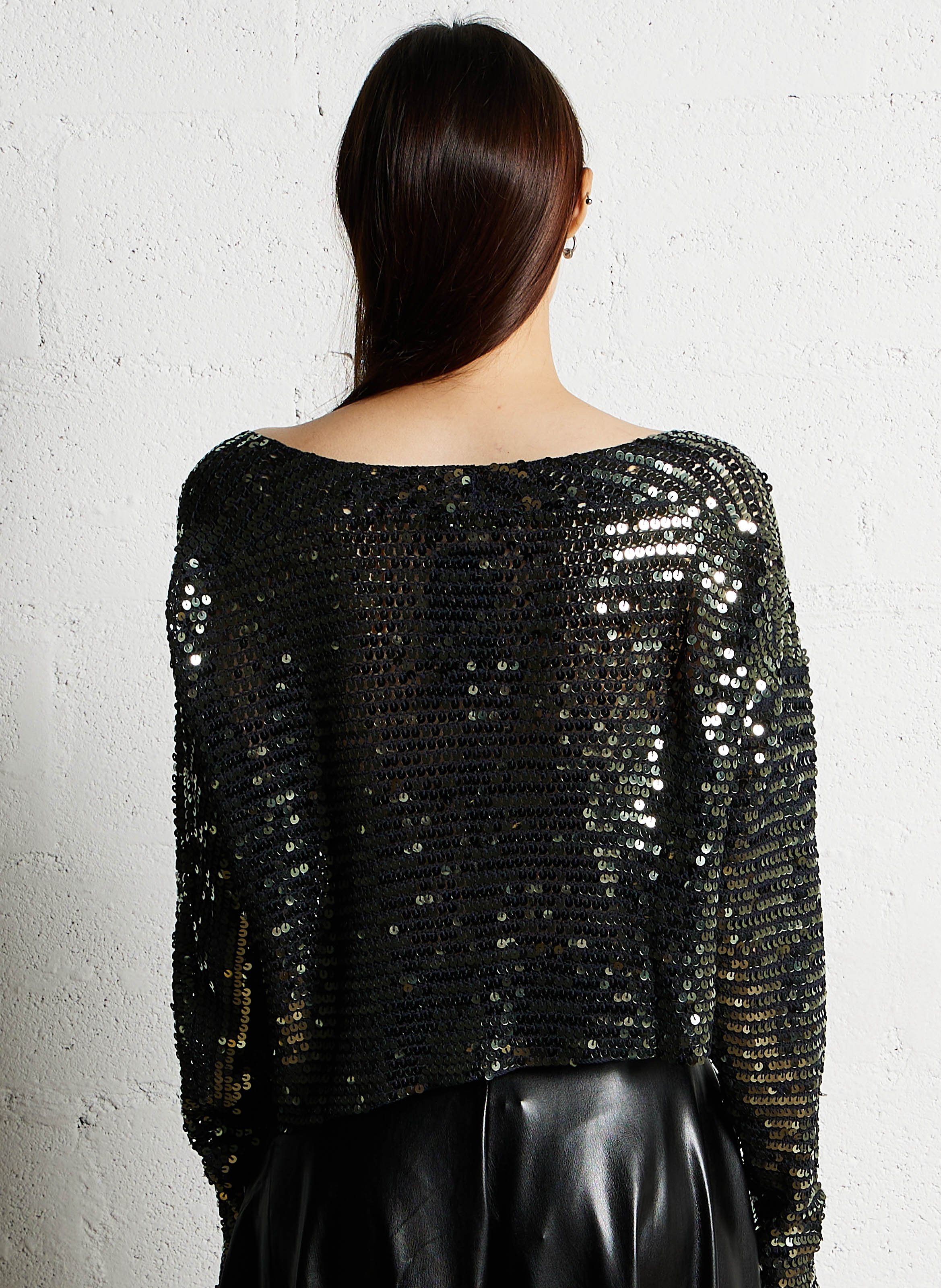 Sequin boat neck top MES DEMOISELLES Grey