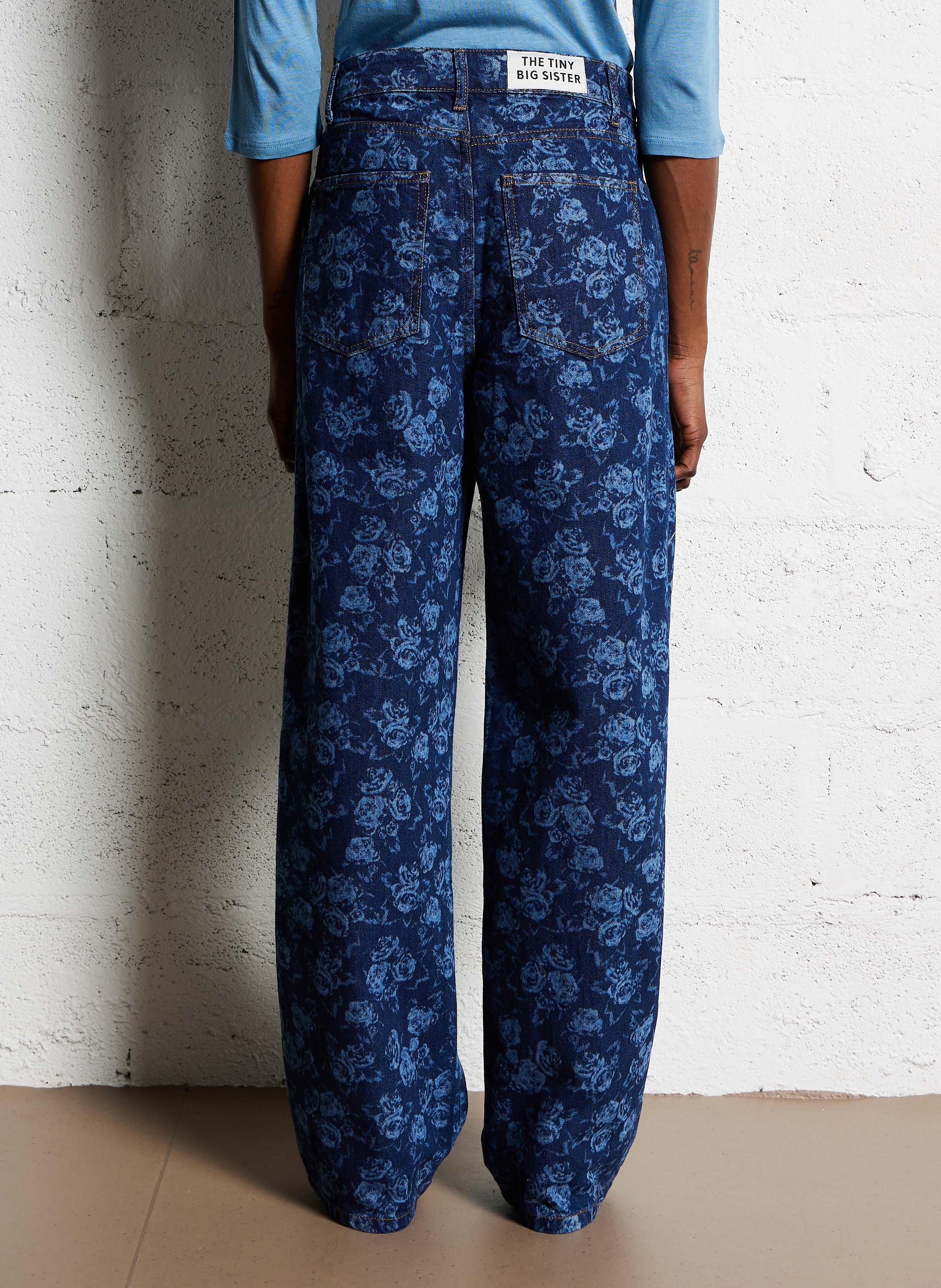 Jean large à motifs en coton  THE TINY BIG SISTER Bleu