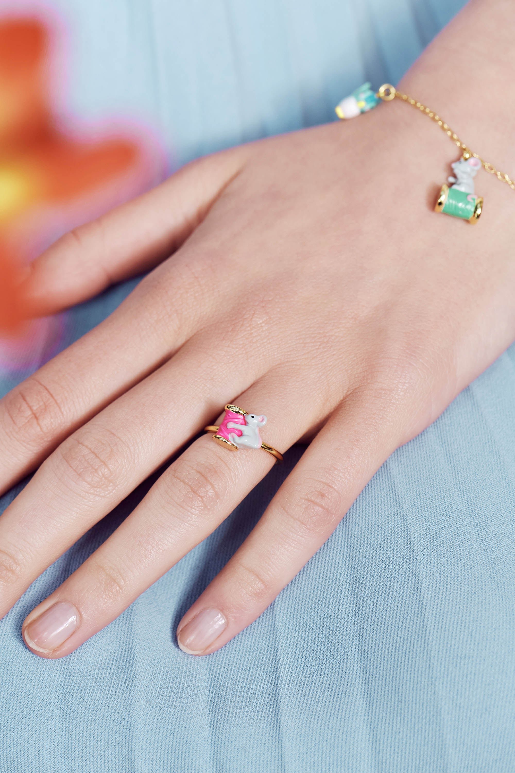 Adjustable ring with mouse and thread spool LES NEREIDES Multicolored