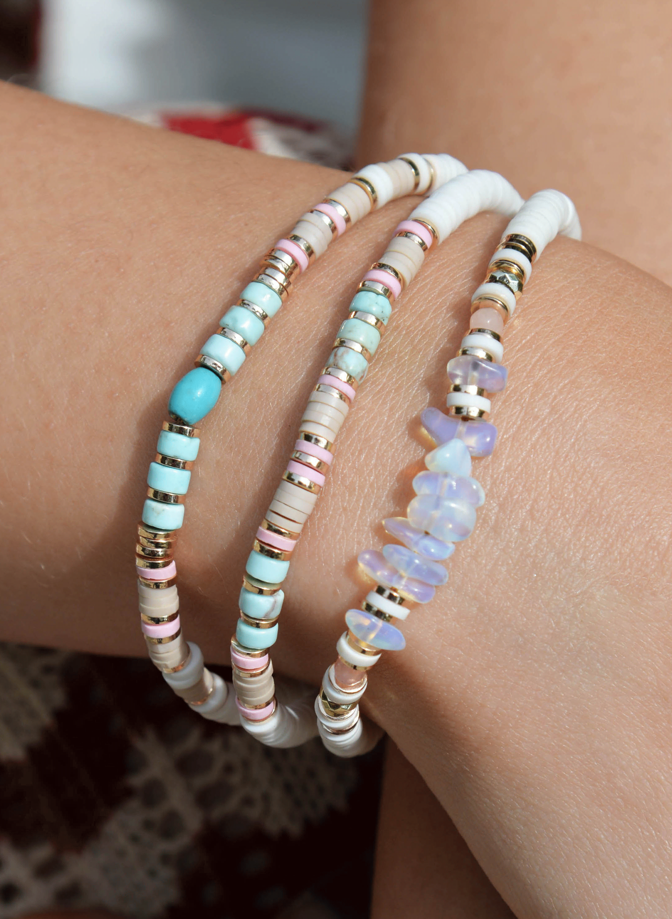 Adjustable multilayer bracelet with beads HIPANEMA White