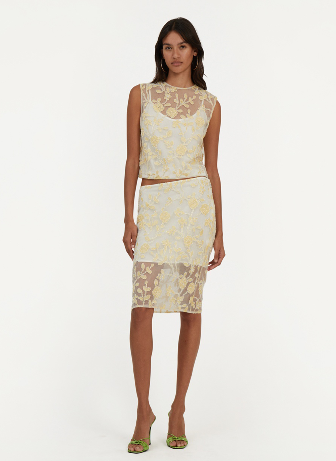 Besticktes Crop-Top Weiss