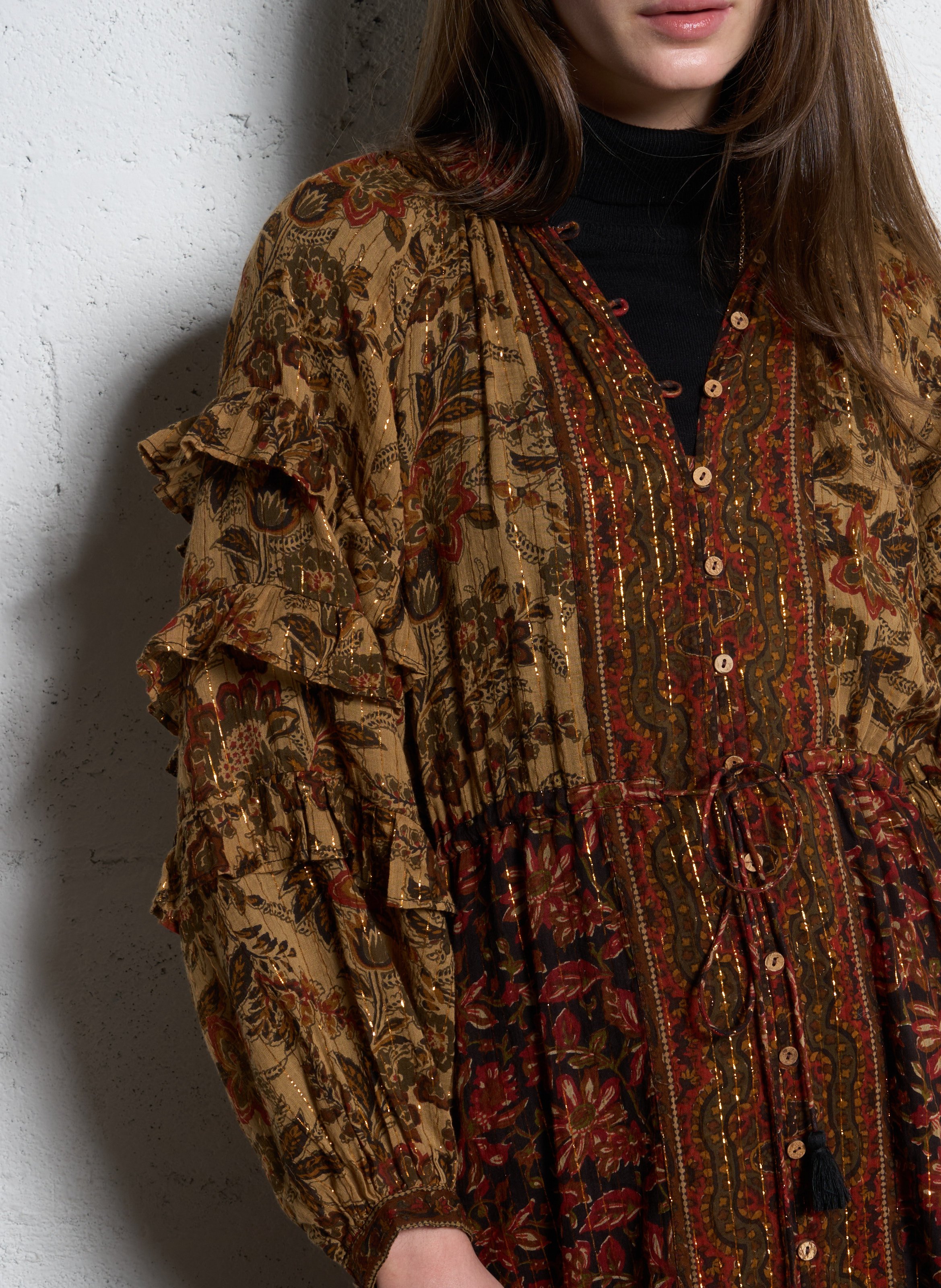 Flared long cotton-blend dress MAISON HOTEL Orange