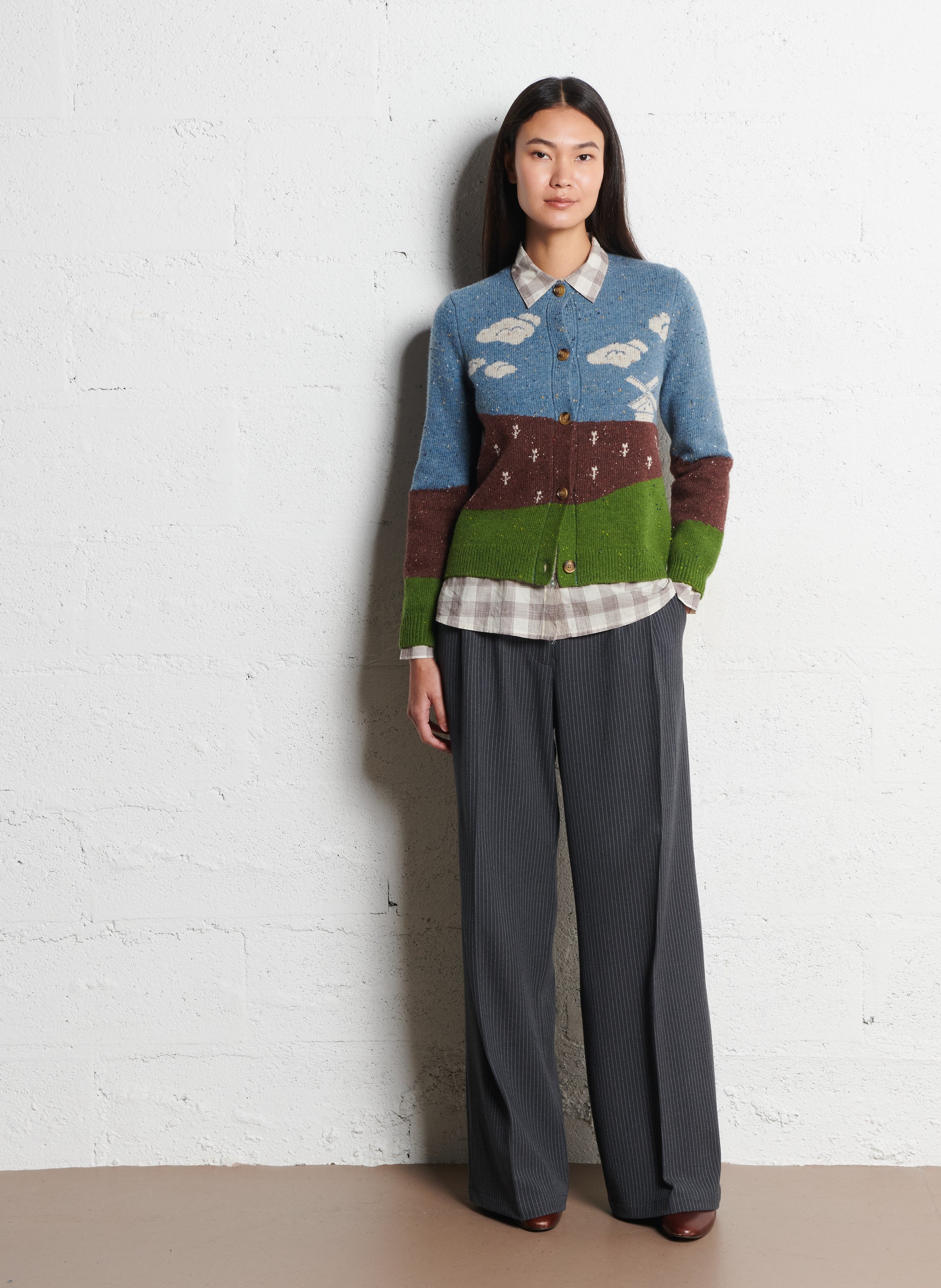 Cardigan droit à motifs en laine mélangée NICE THINGS Bleu