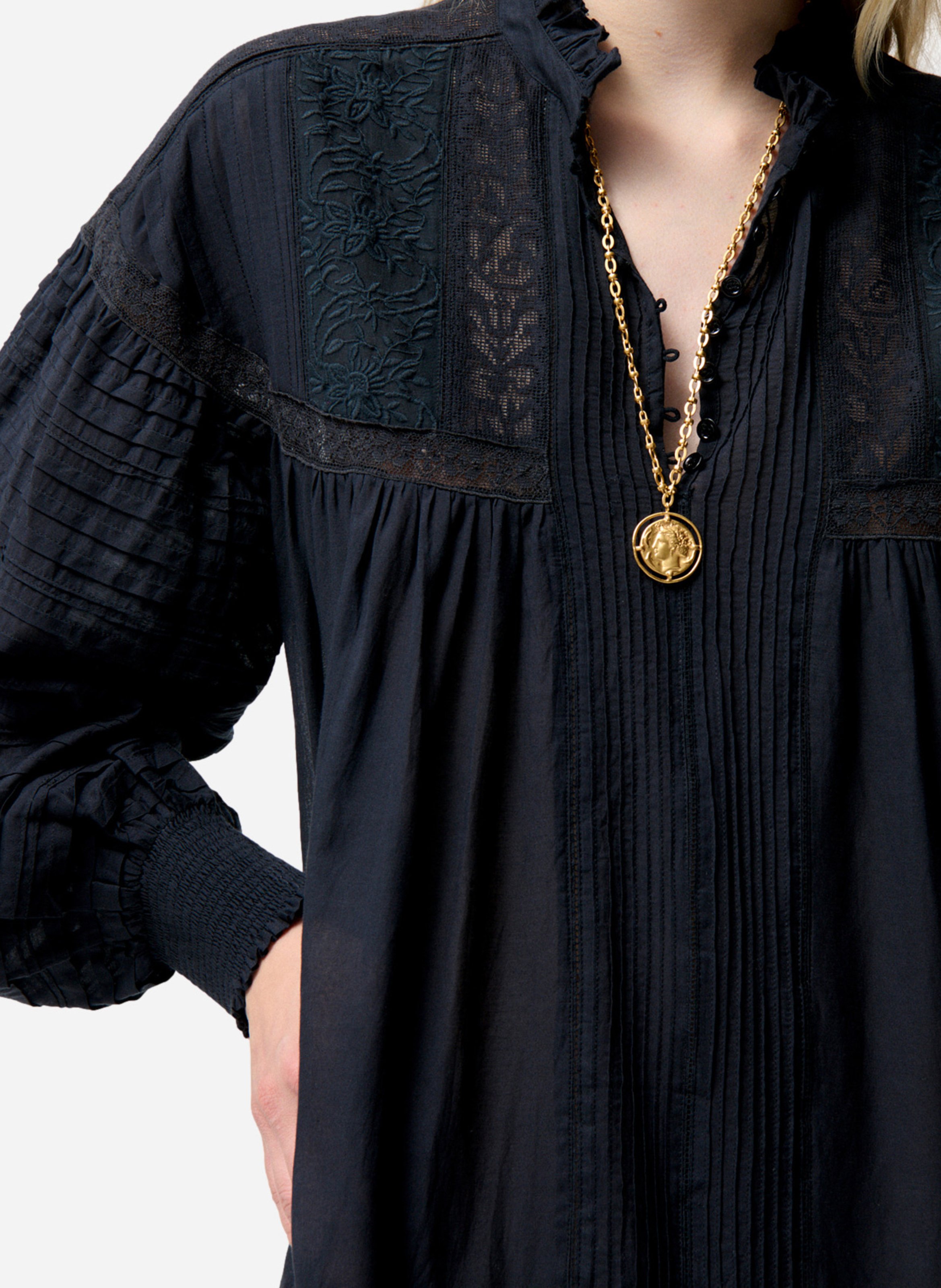 Korte A-lijn jurk met borduurwerk van katoenmix VANESSA BRUNO Zwart