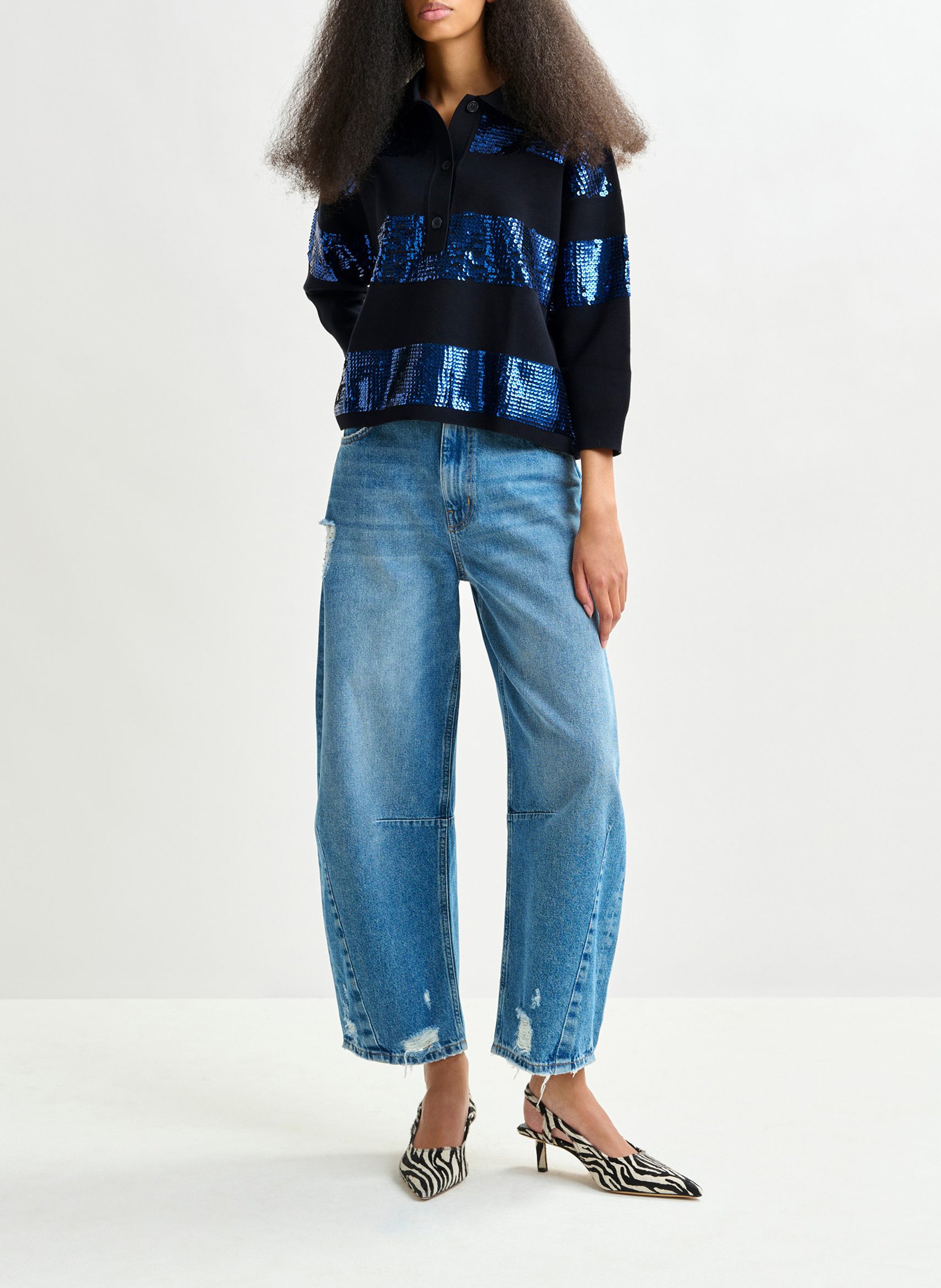 Polo ample à rayures sequins ESSENTIEL ANTWERP Bleu