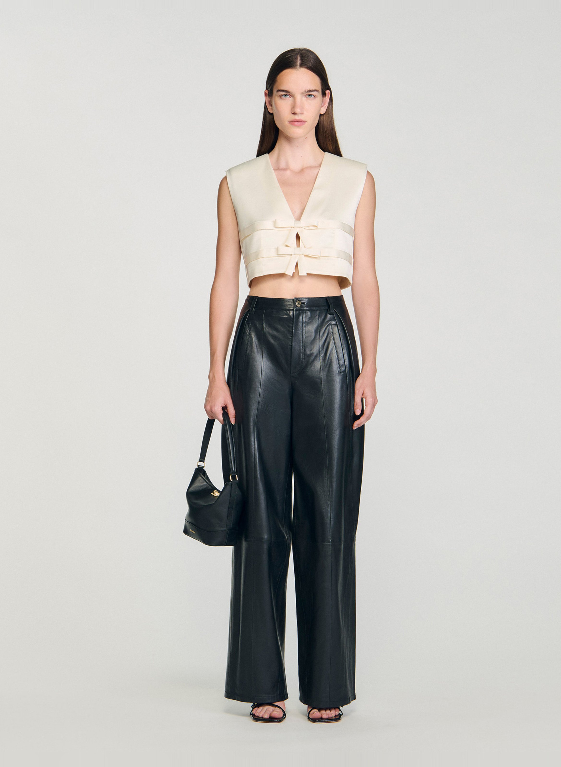 Mouwloze satijnen top met strikken SANDRO Wit