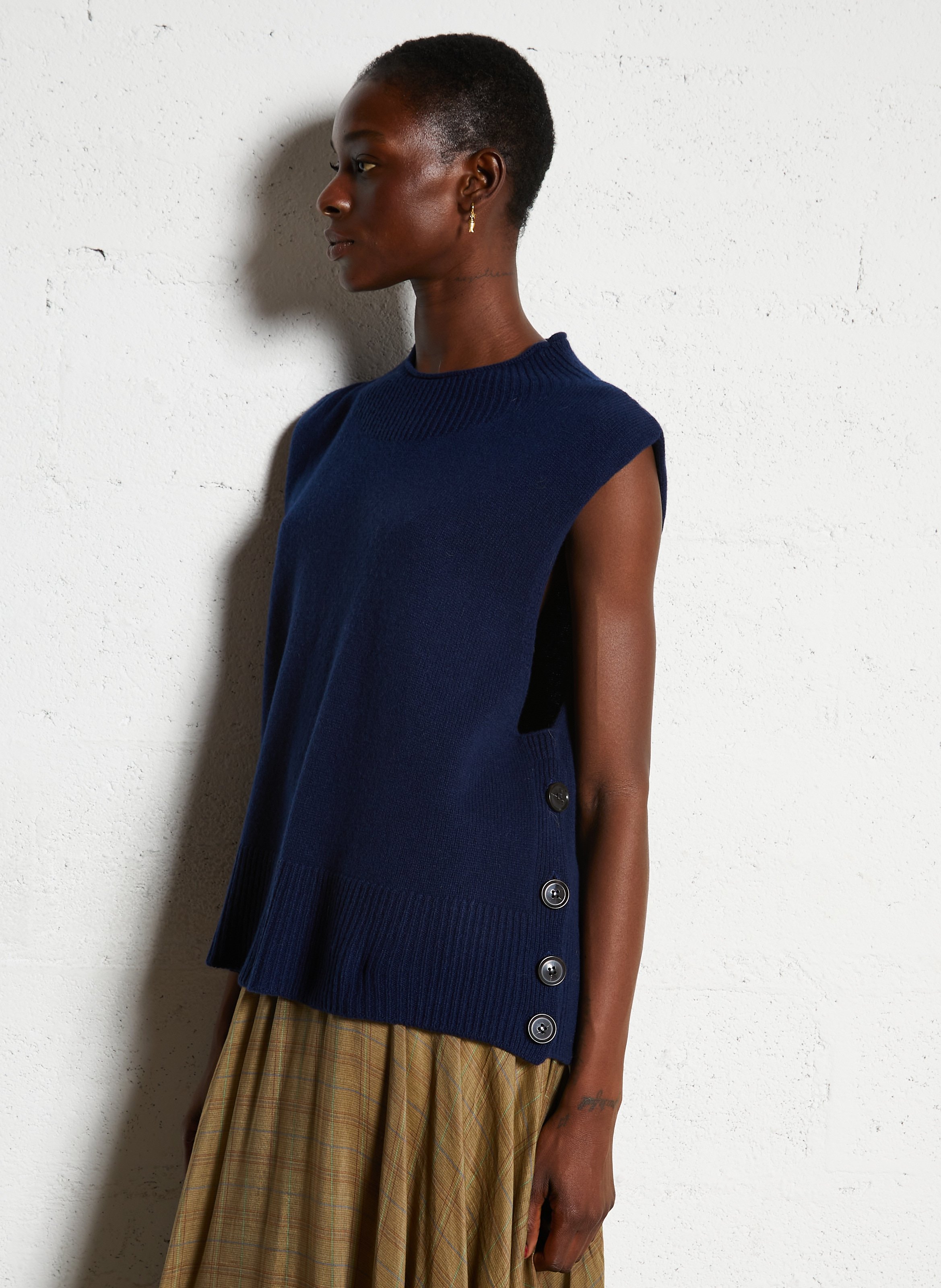 Pull droit sans manches en laine et cachemire MAISON ANJE