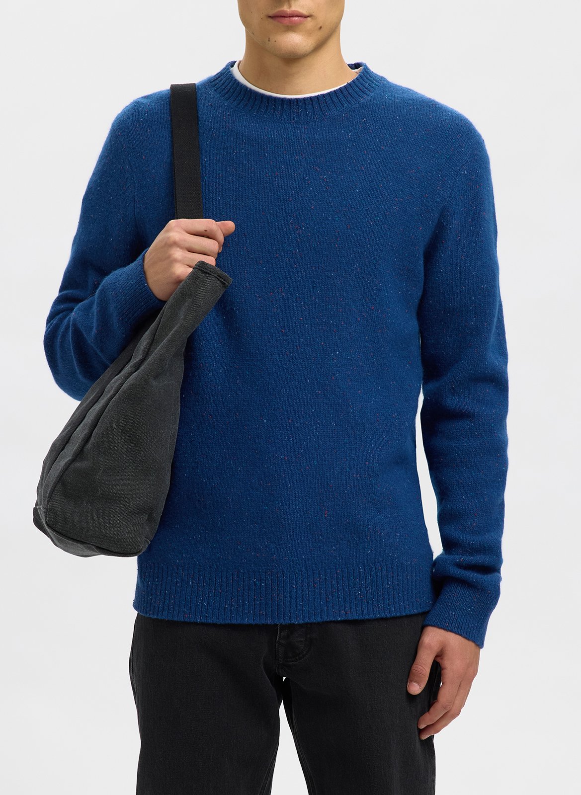 Pull droit uni en laine mélangée SELECTED Bleu