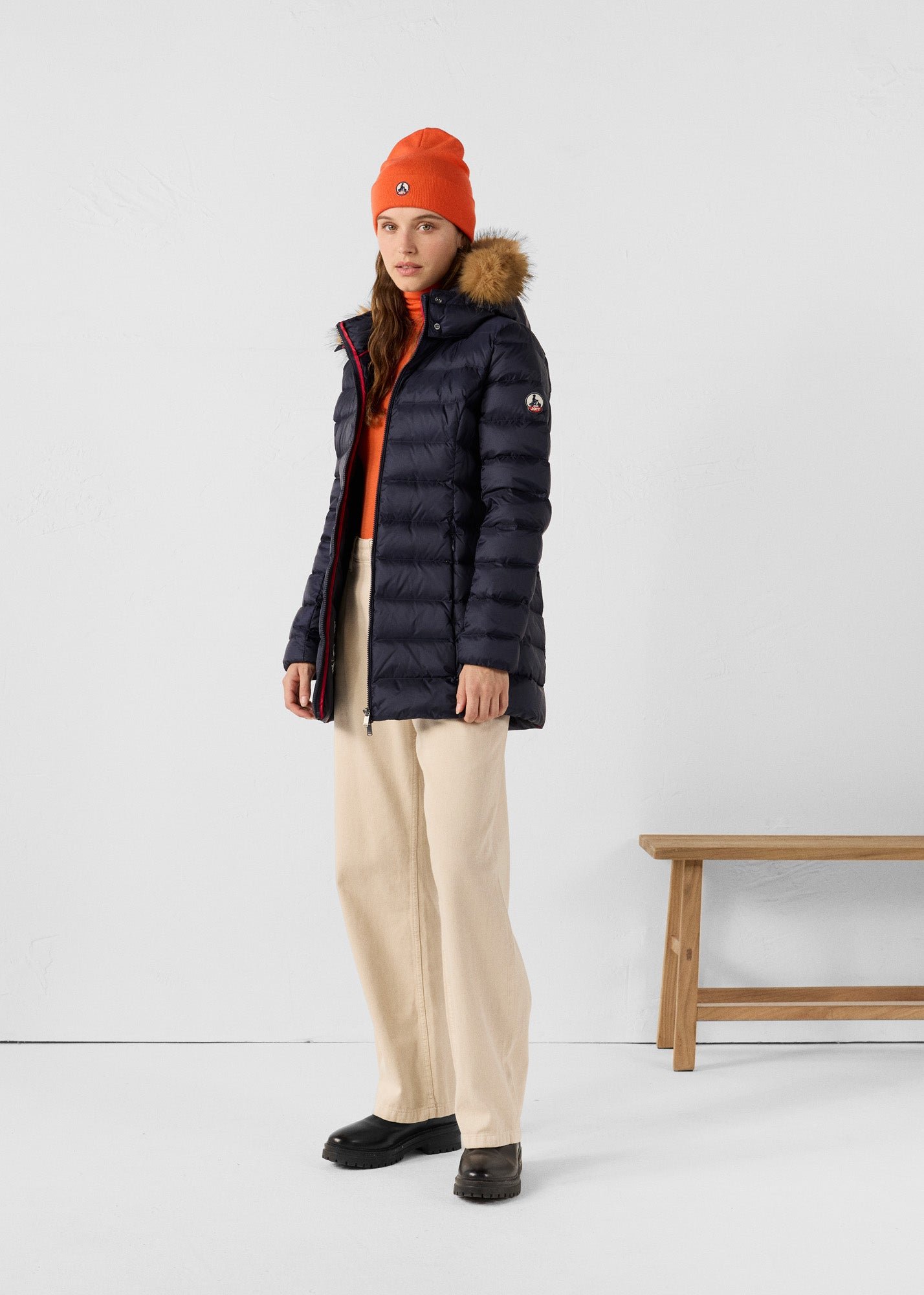 Mid-length puffer coat for extreme cold in pearl JOTT Blue