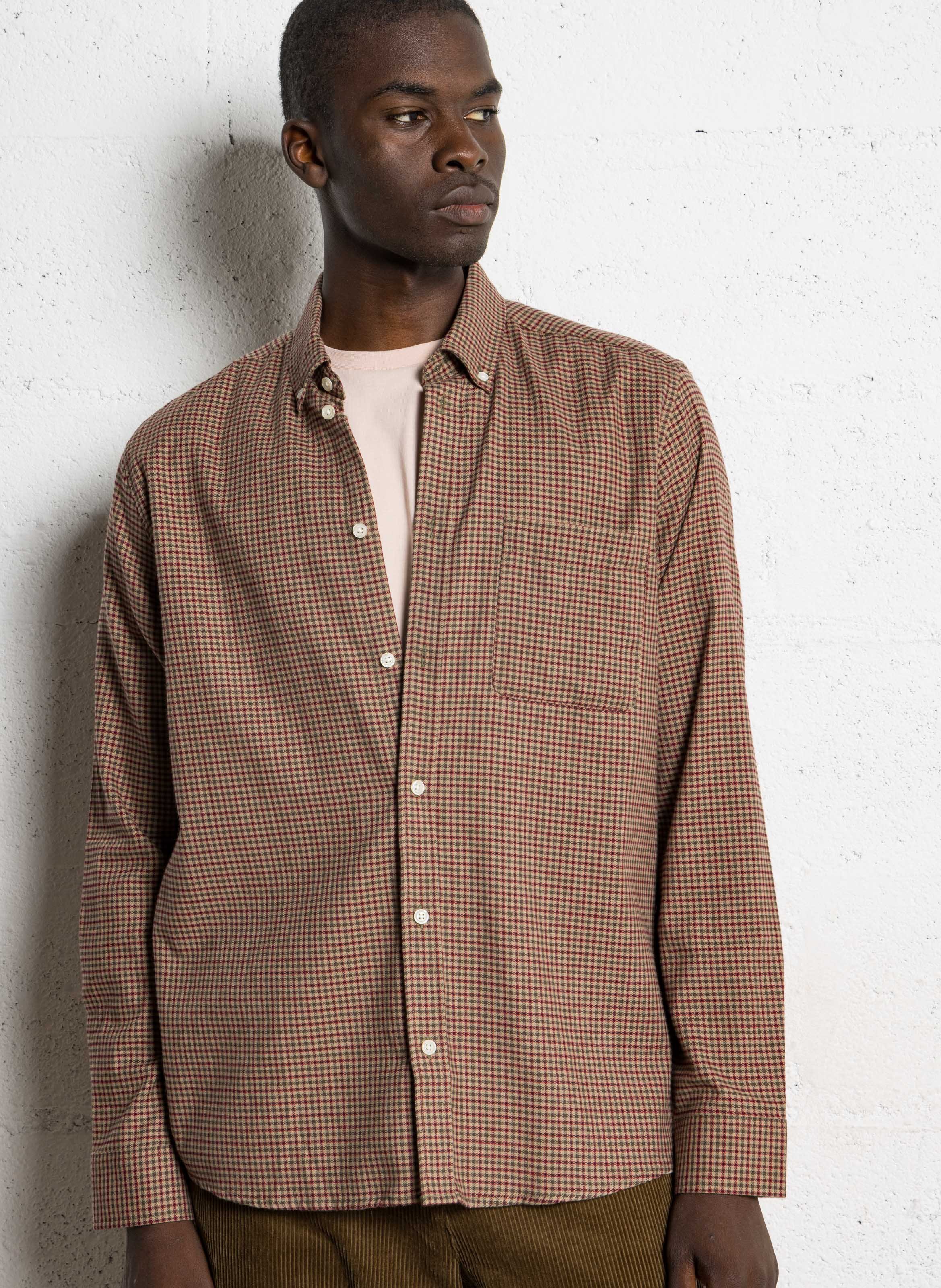 Oversized button-up checkered shirt LES DEUX Brown