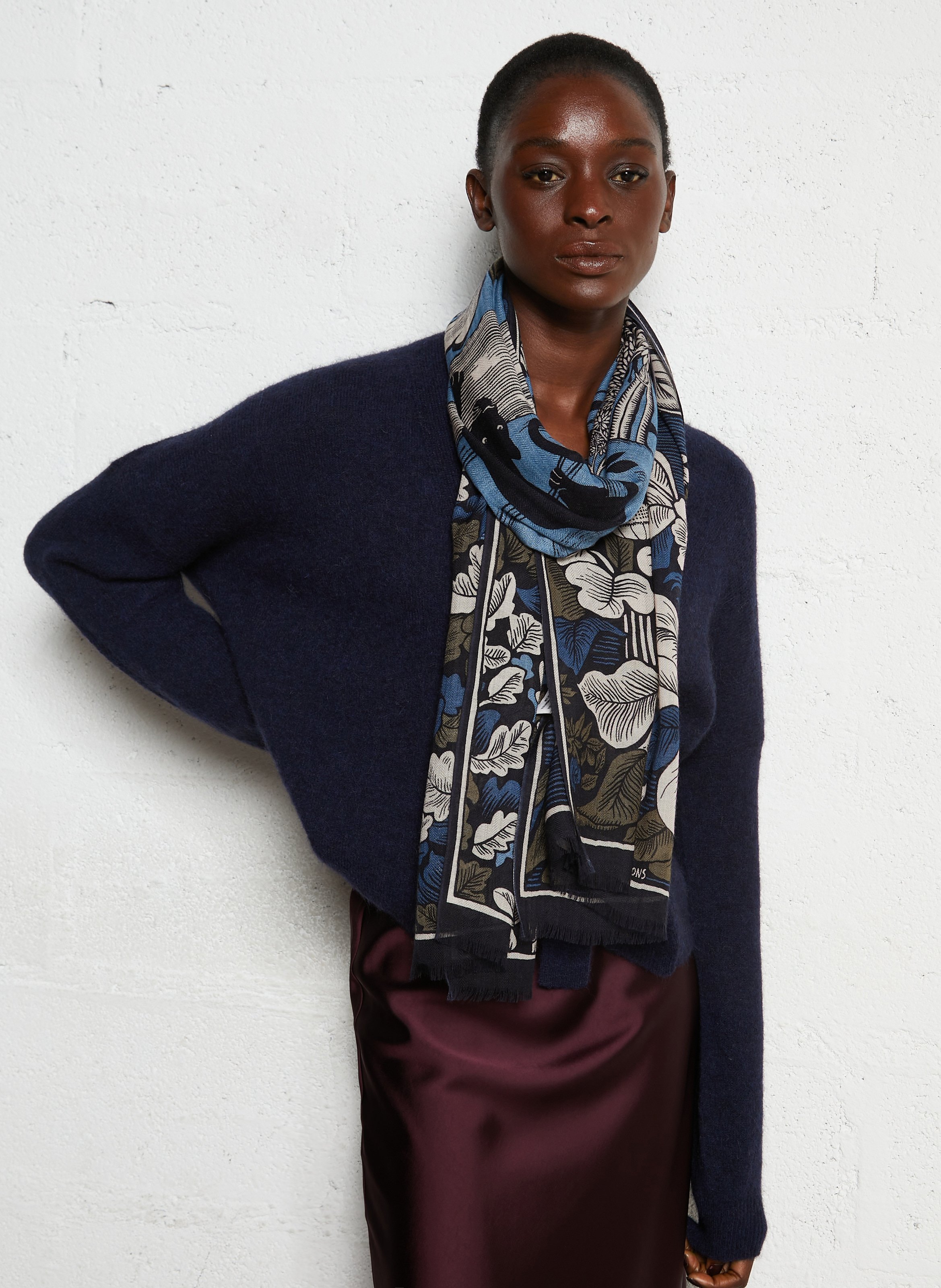 Printed wool scarf INOUI EDITIONS Blue