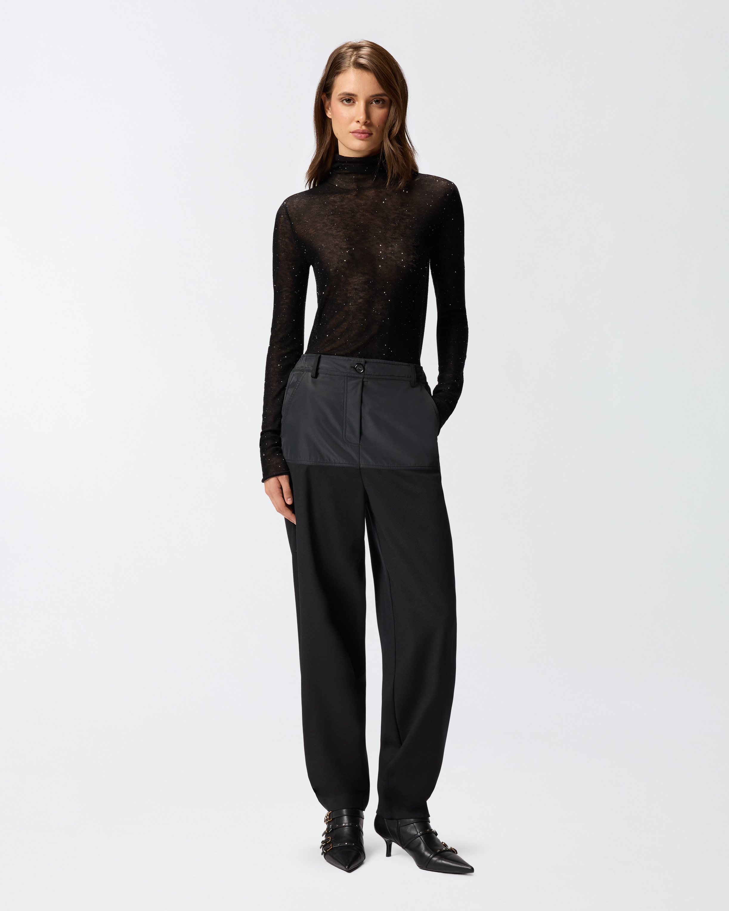 Fitted sweater with high neck and micro sequins PINKO Black