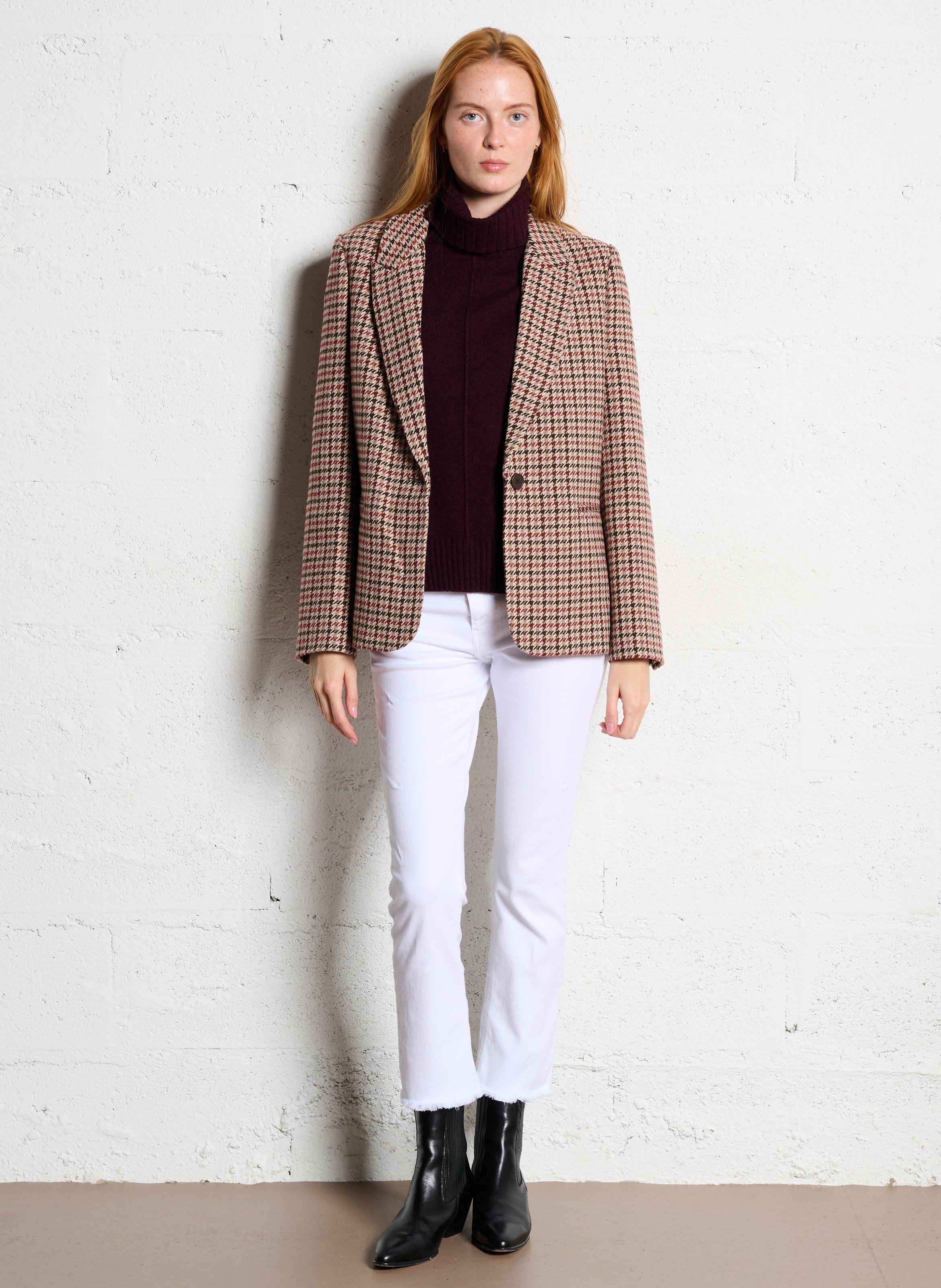 Veste de tailleur pied de poule SUD EXPRESS Rouge