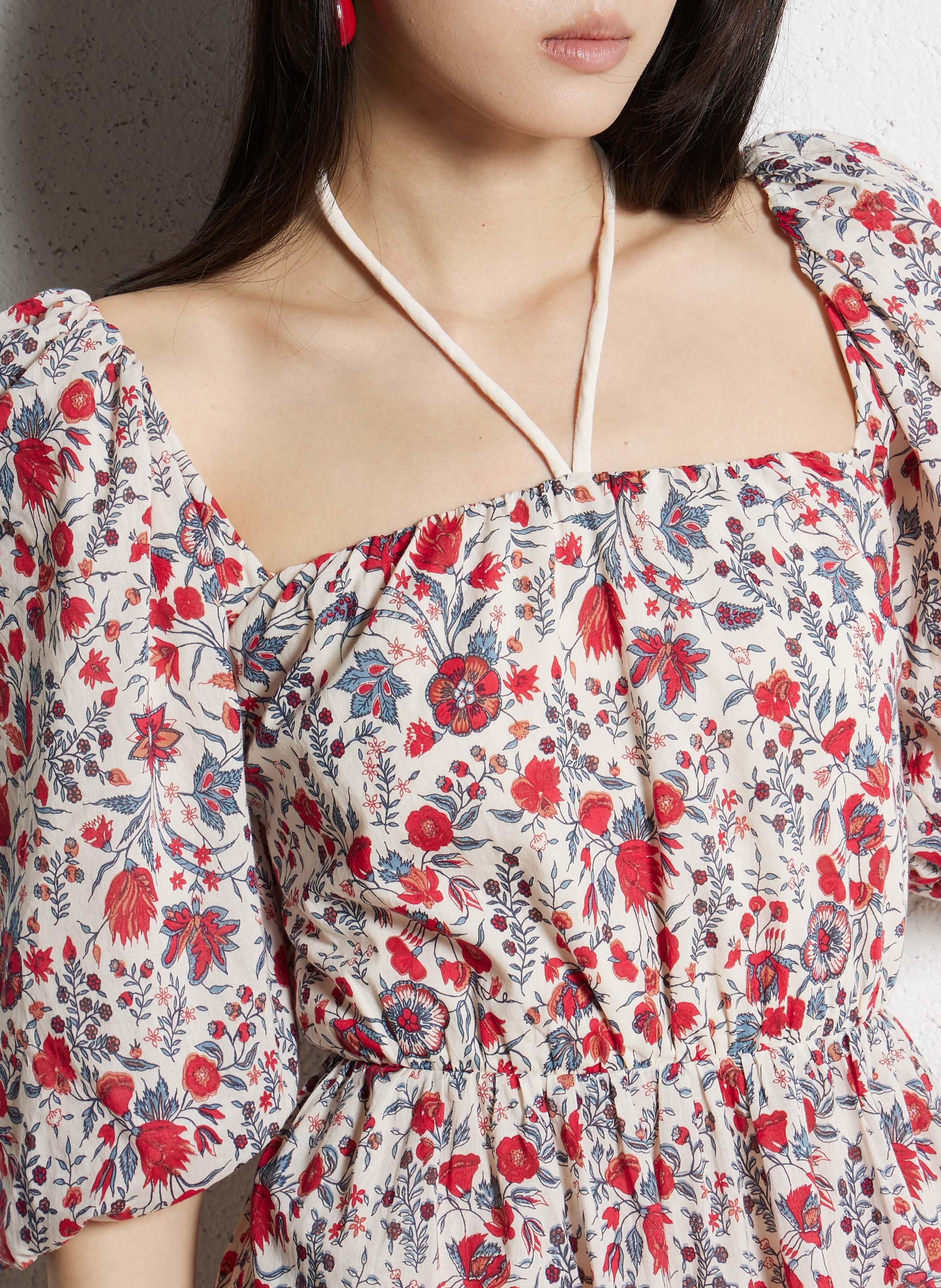 Langes, bedrucktes Kleid aus Baumwolle mit Gürtel ANTIK BATIK Mehrfarbig