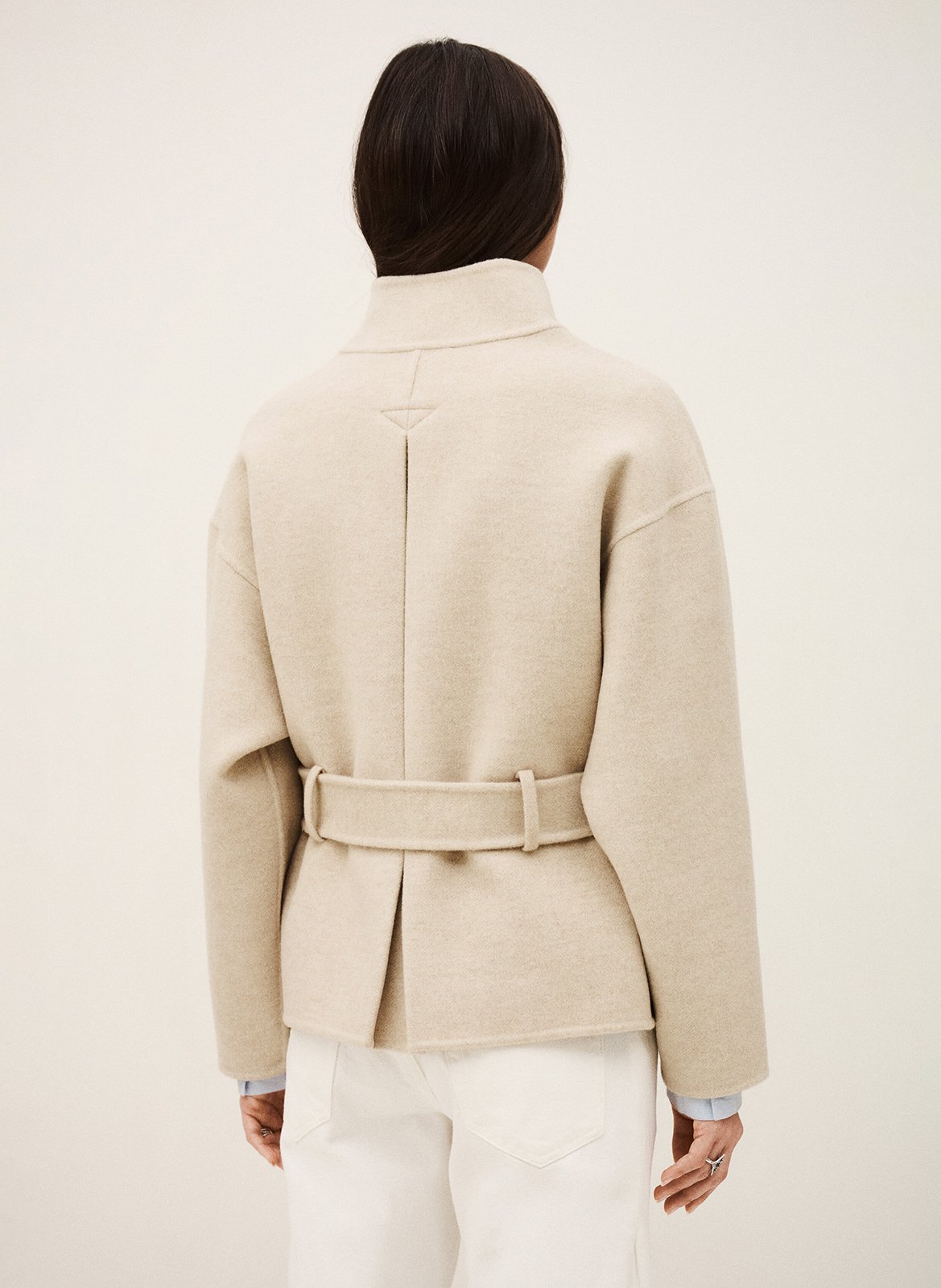 Wijde mantel van wolmix met ceintuur BA&SH Beige
