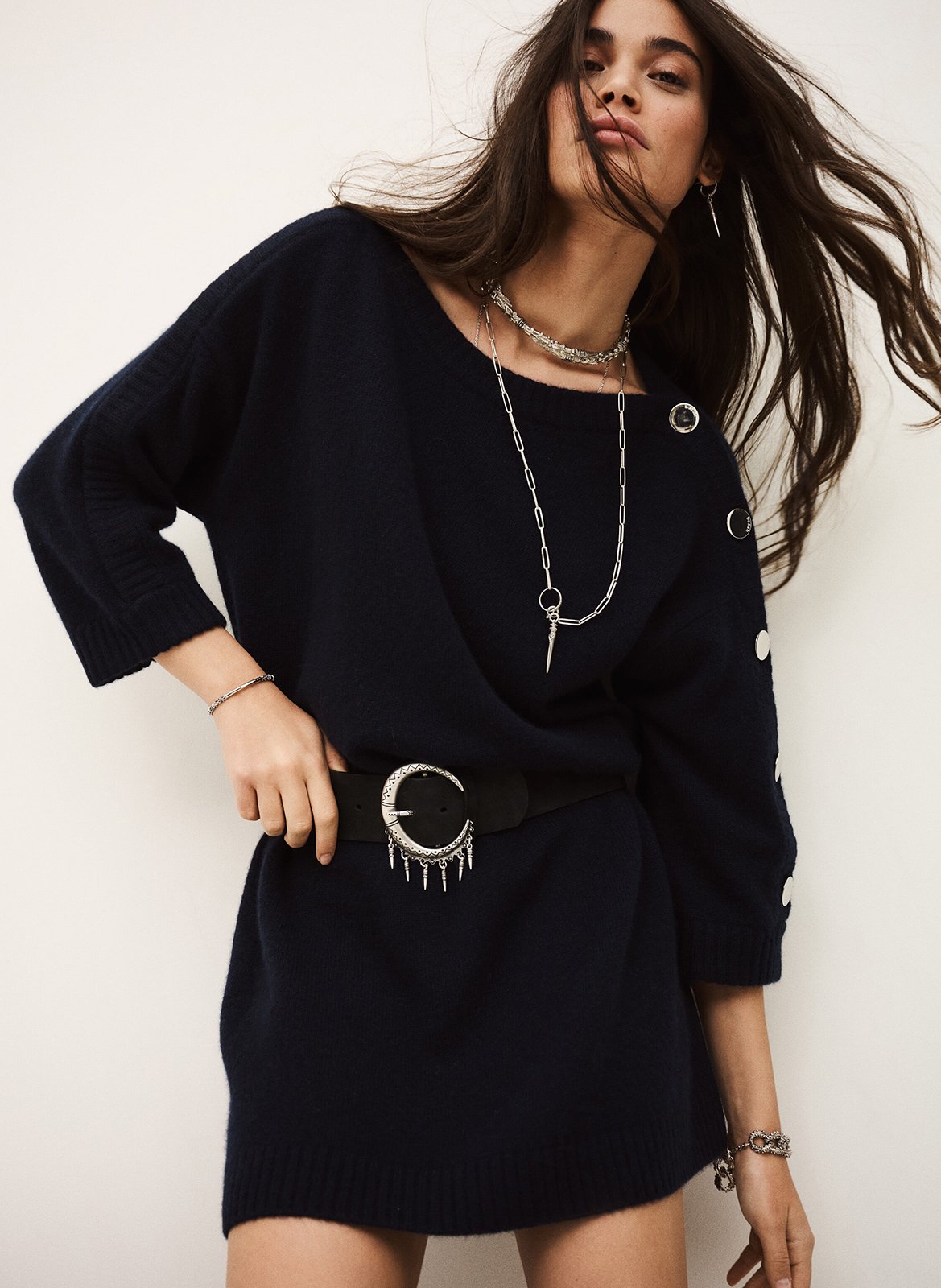 Robe courte col rond en cachemire BA&SH Bleu