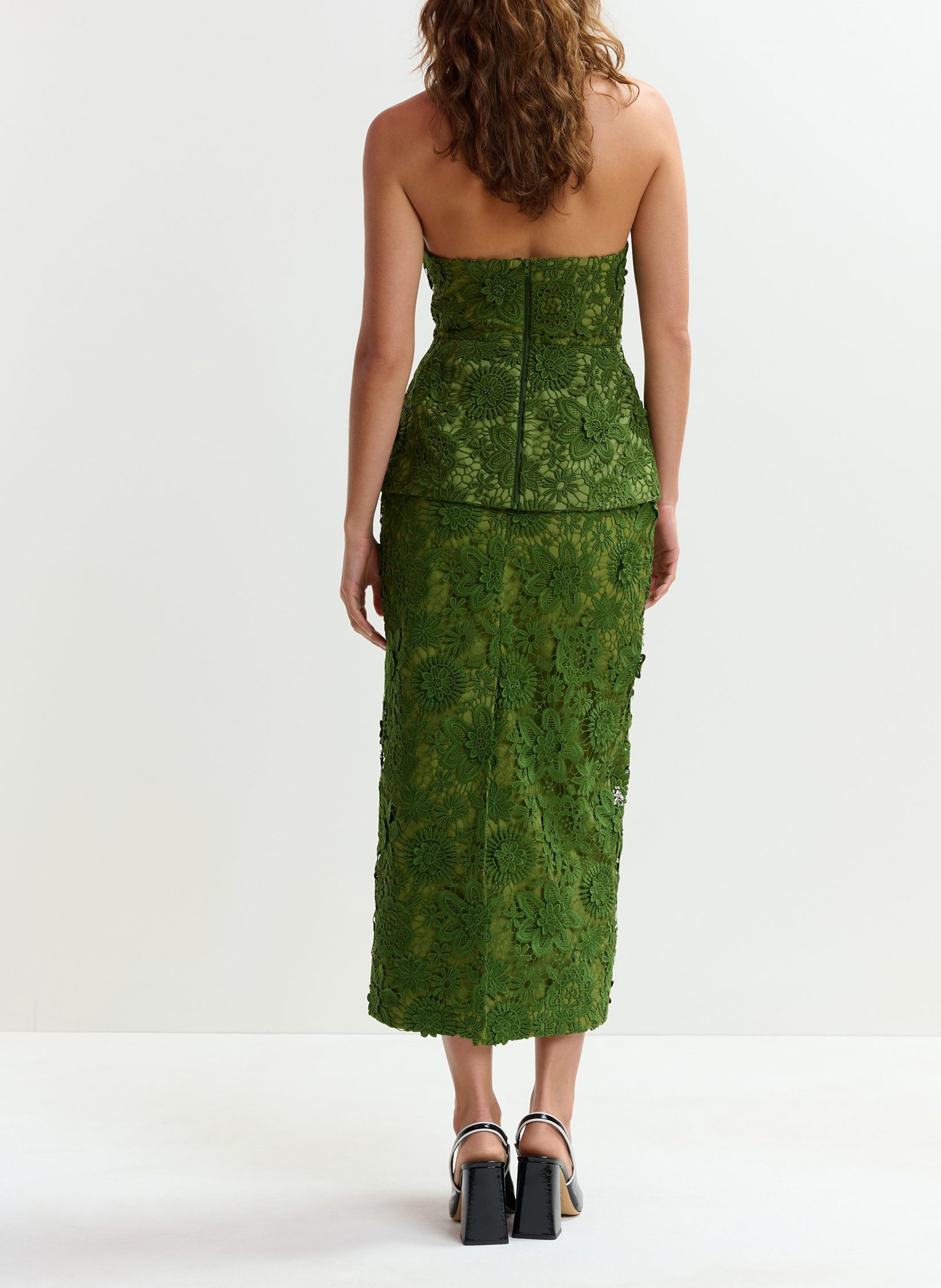 Floral lace midi pencil skirt ESSENTIEL ANTWERP Green