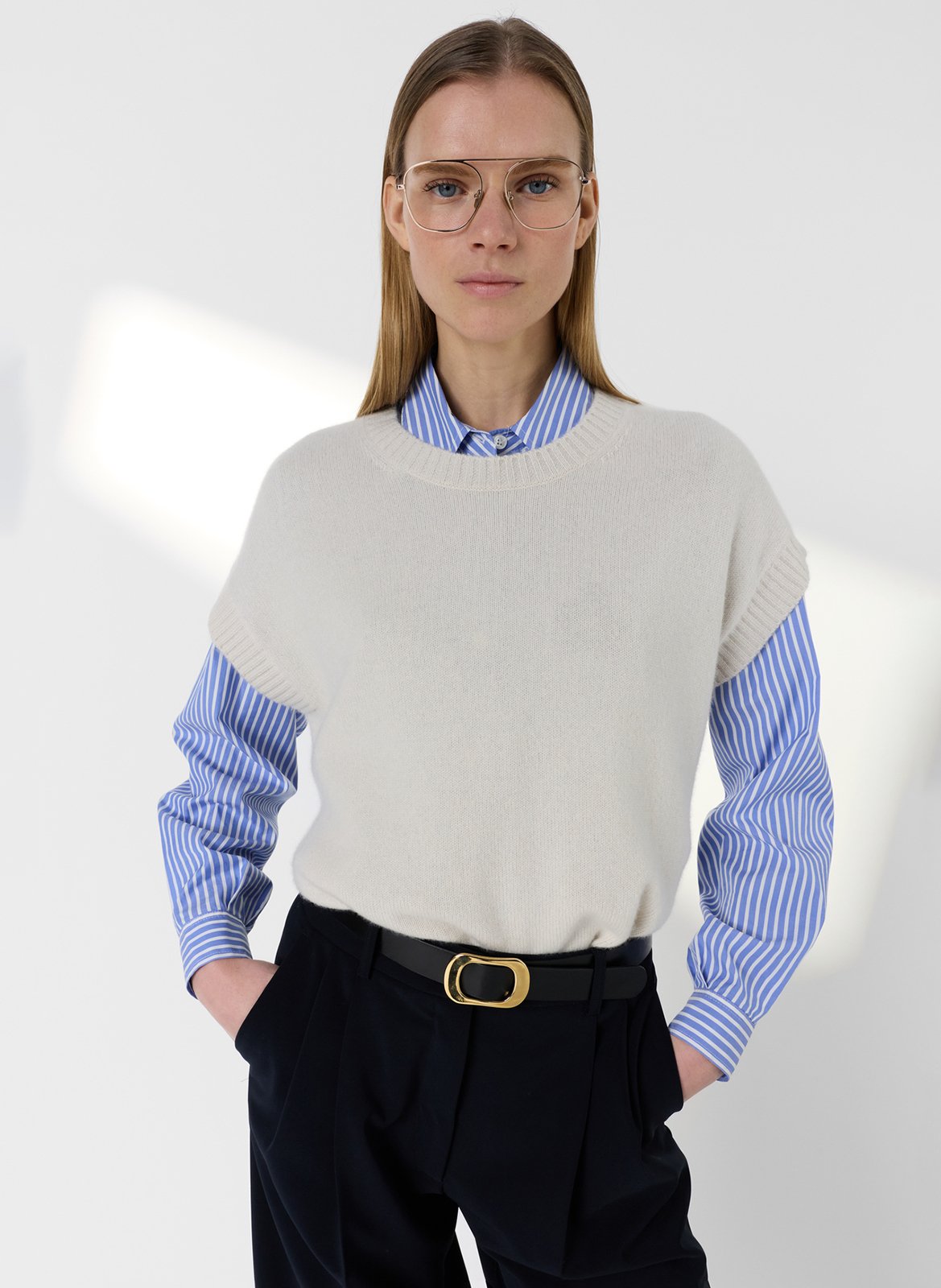 Pull droit col rond en cachemire GERARD DAREL Beige