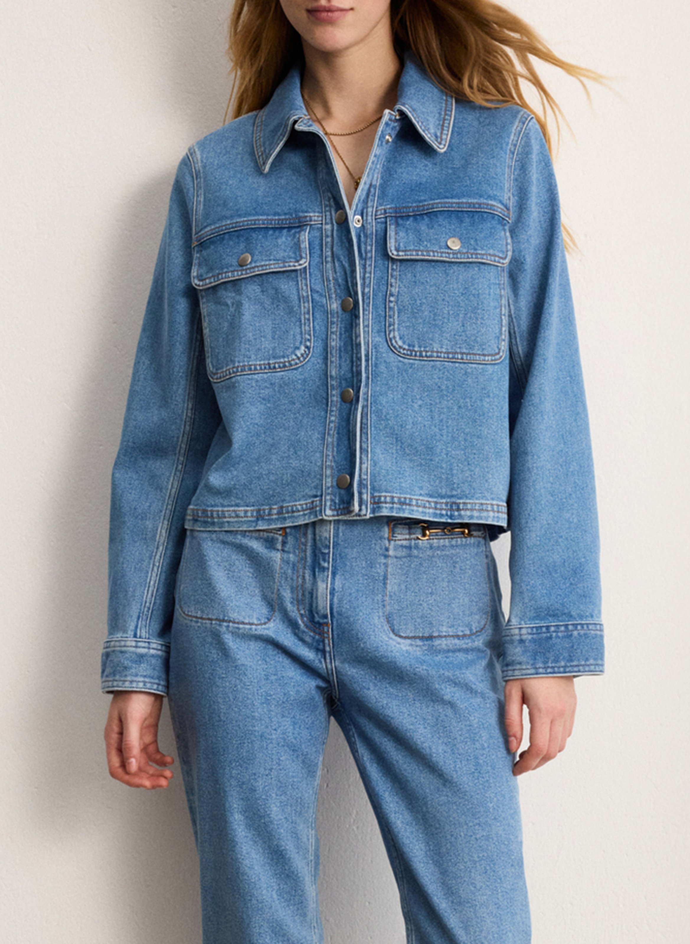 Straight cotton-blend jacket with classic collar PABLO Blue