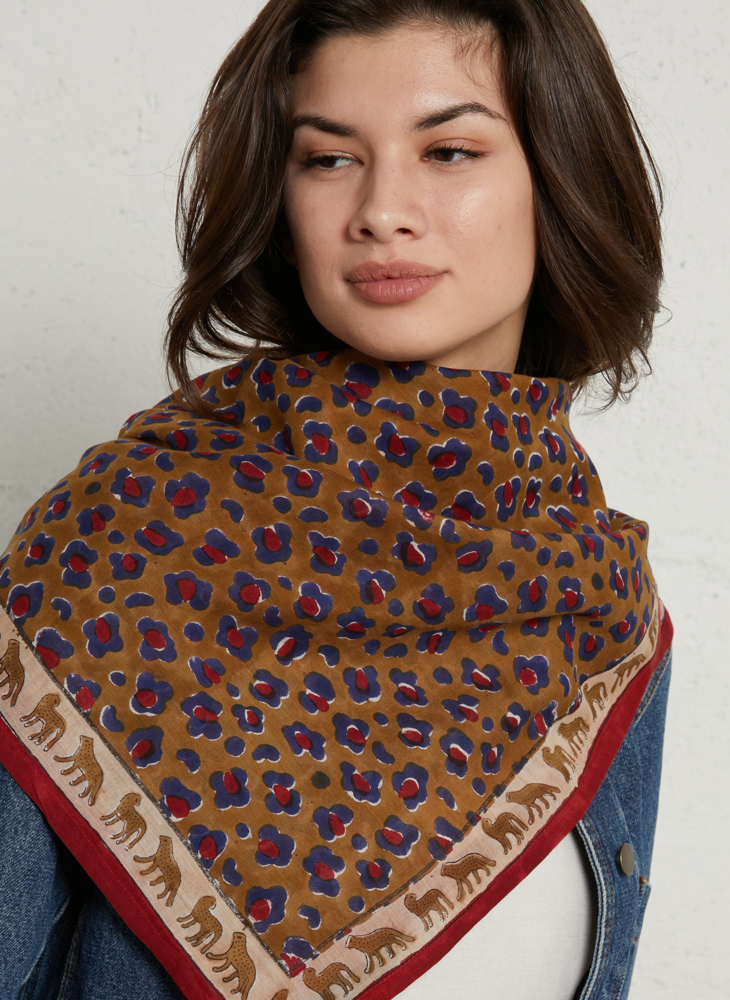 Leopard Print Cotton Scarf APACHES COLLECTIONS Red