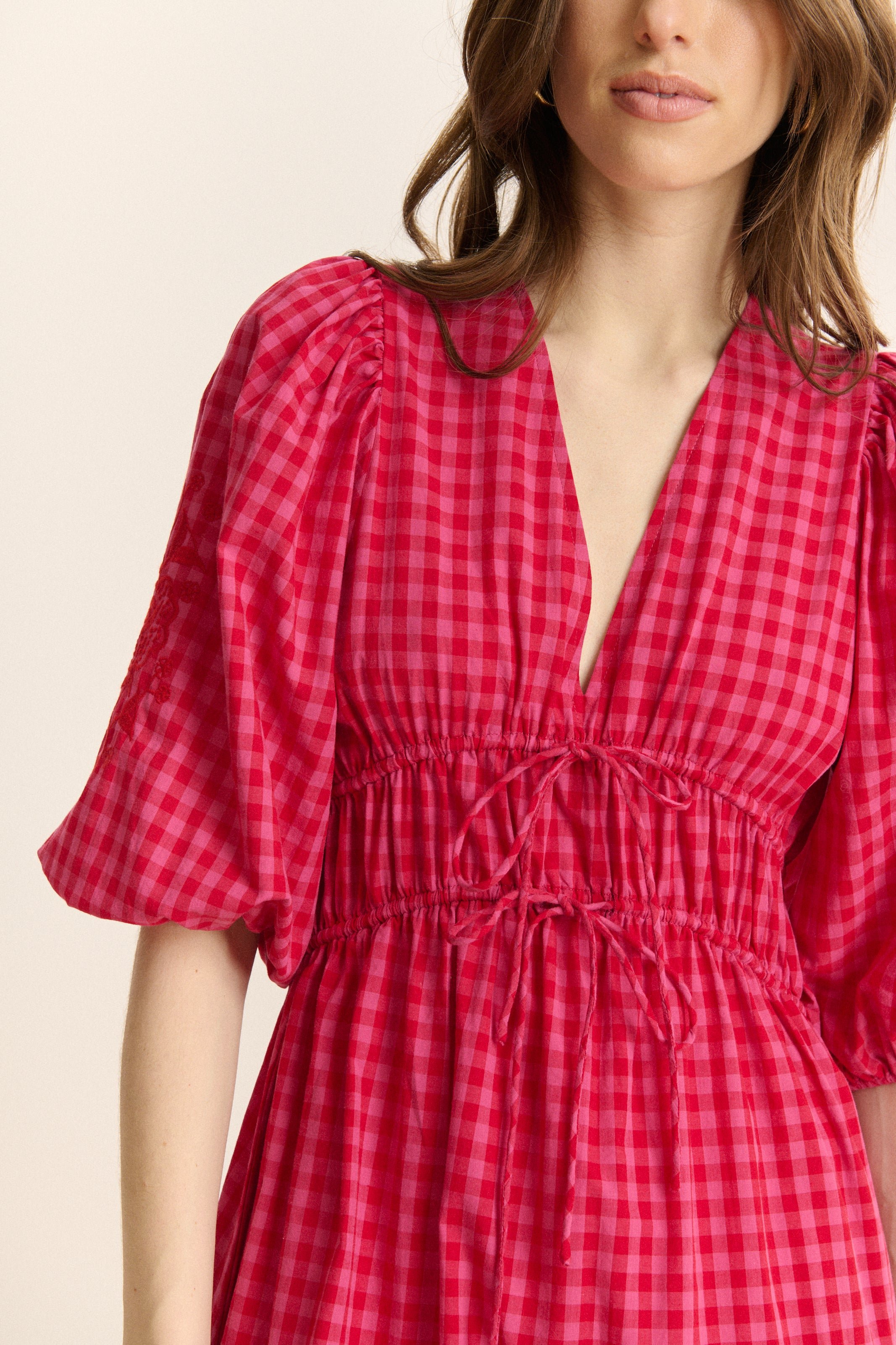 Midi checkered dress with 3/4 sleeves GARANCE PARIS Pink