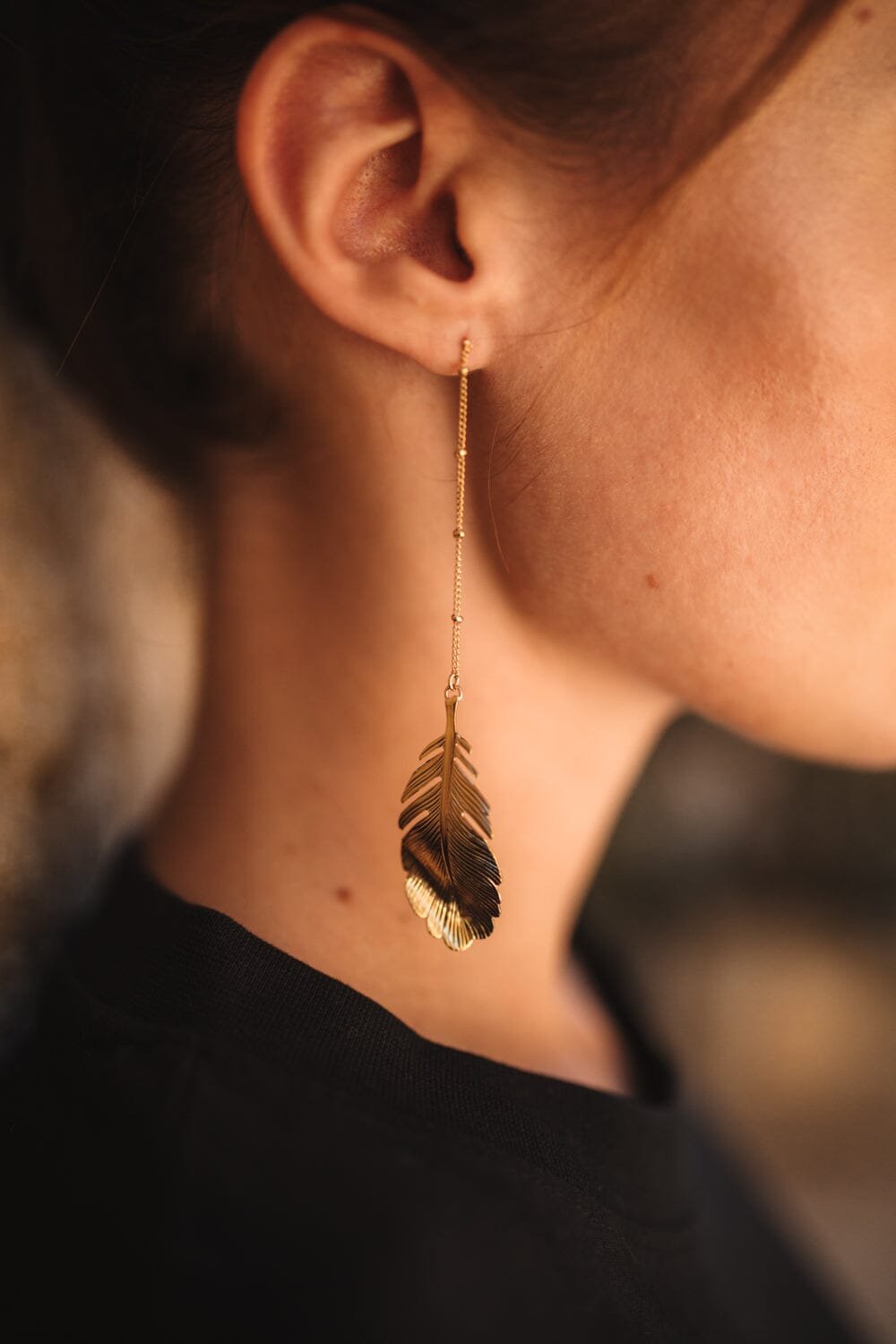 Dangling earrings gold-plated with gold leaves MONSIEUR SIMONE Golden