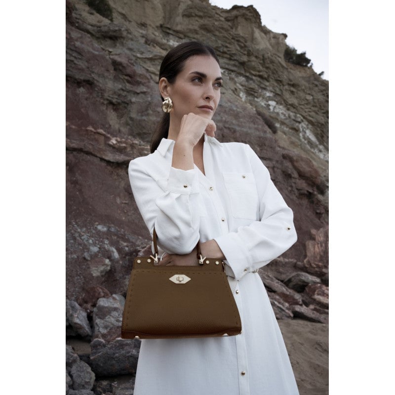 Leather clutch bag POURCHET Brown