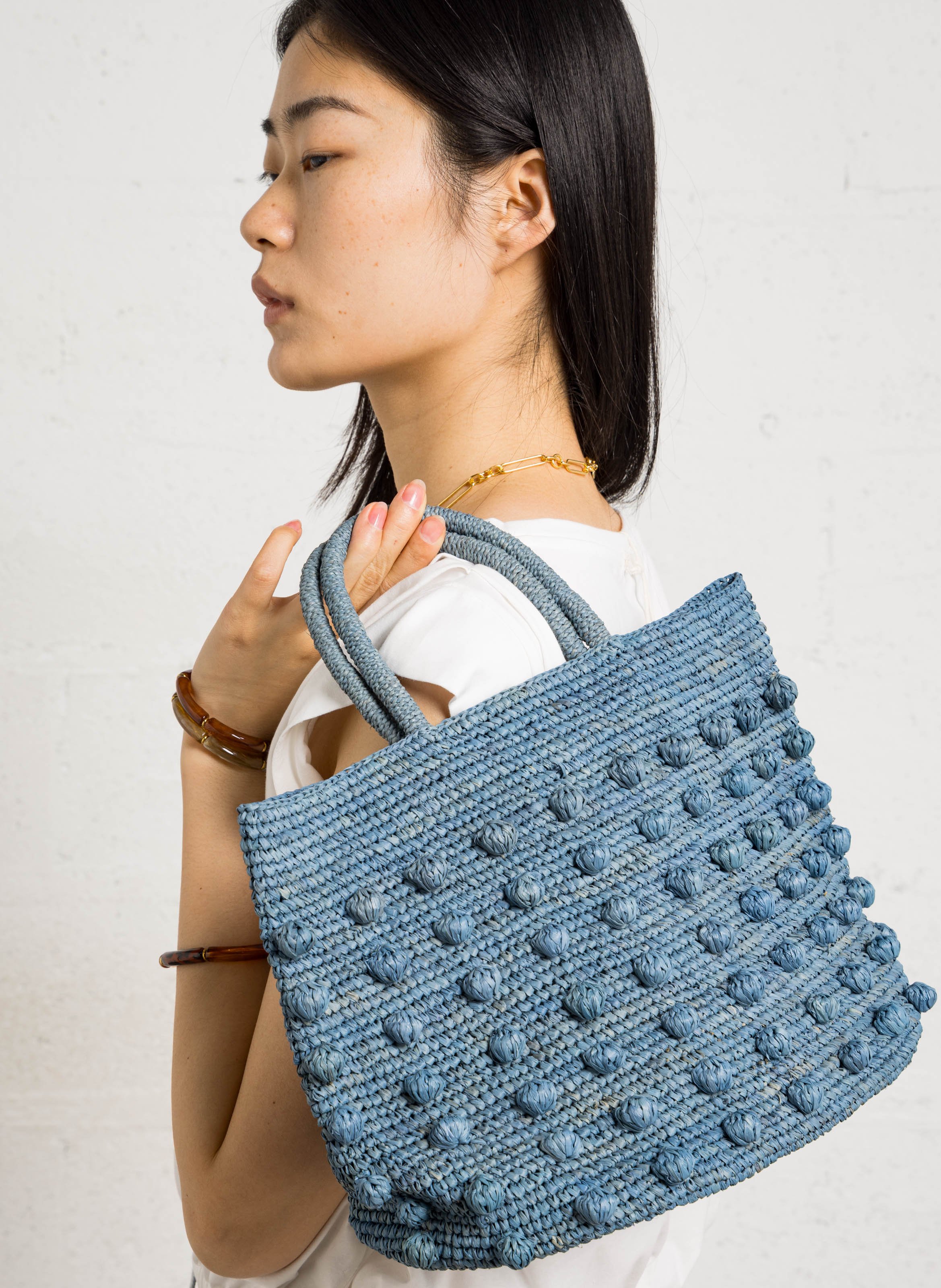 Sac à main en raphia  CAMALYA Bleu